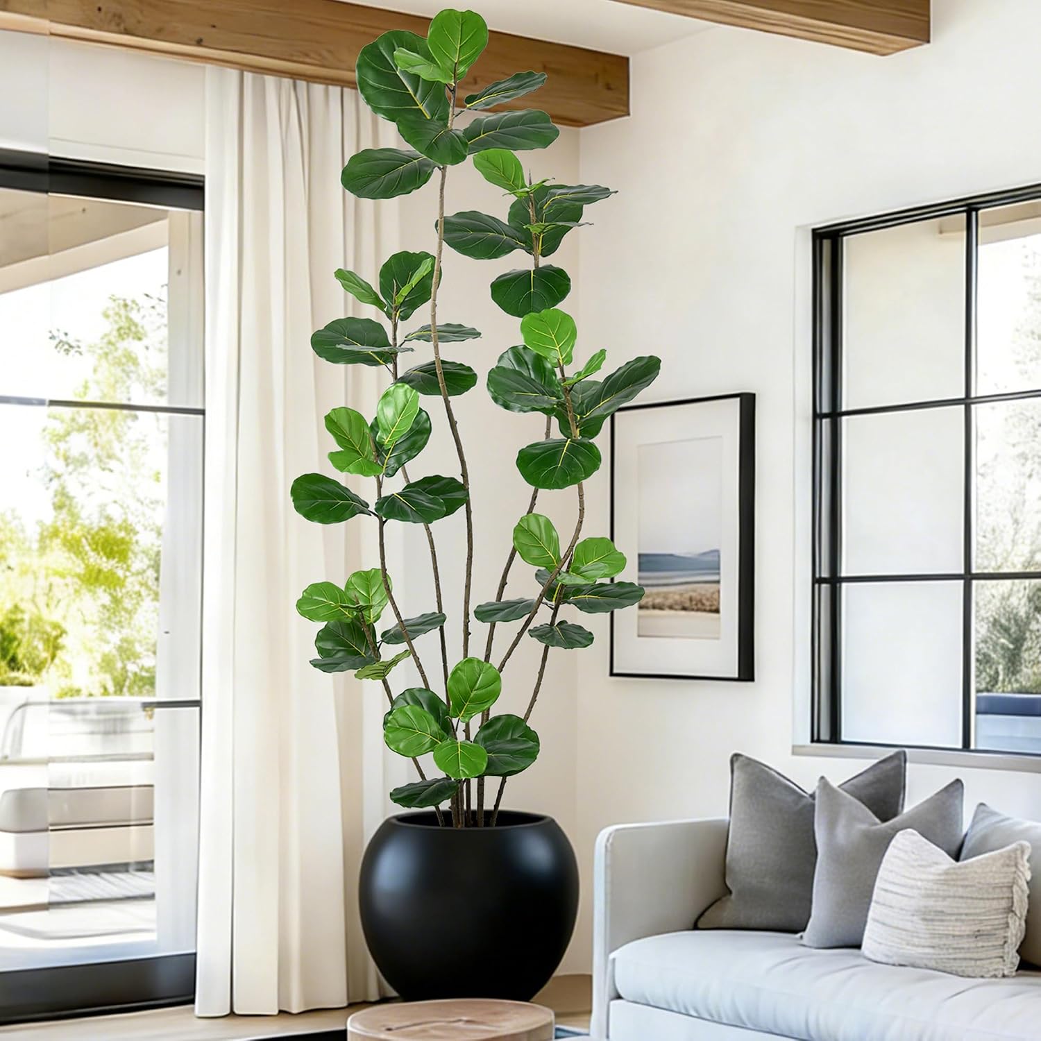 Artificial Fiddle Leaf Fig Tree 7FT- Tall Faux Tree with 54 Lifelike Leaves & 8 Heads, 84 Inch Large Ficus Lyrata Fake Potted Plant for Home Office Living Room Corner Porch Indoor Decor ‼️colors may vary ‼️has stains ❗️
