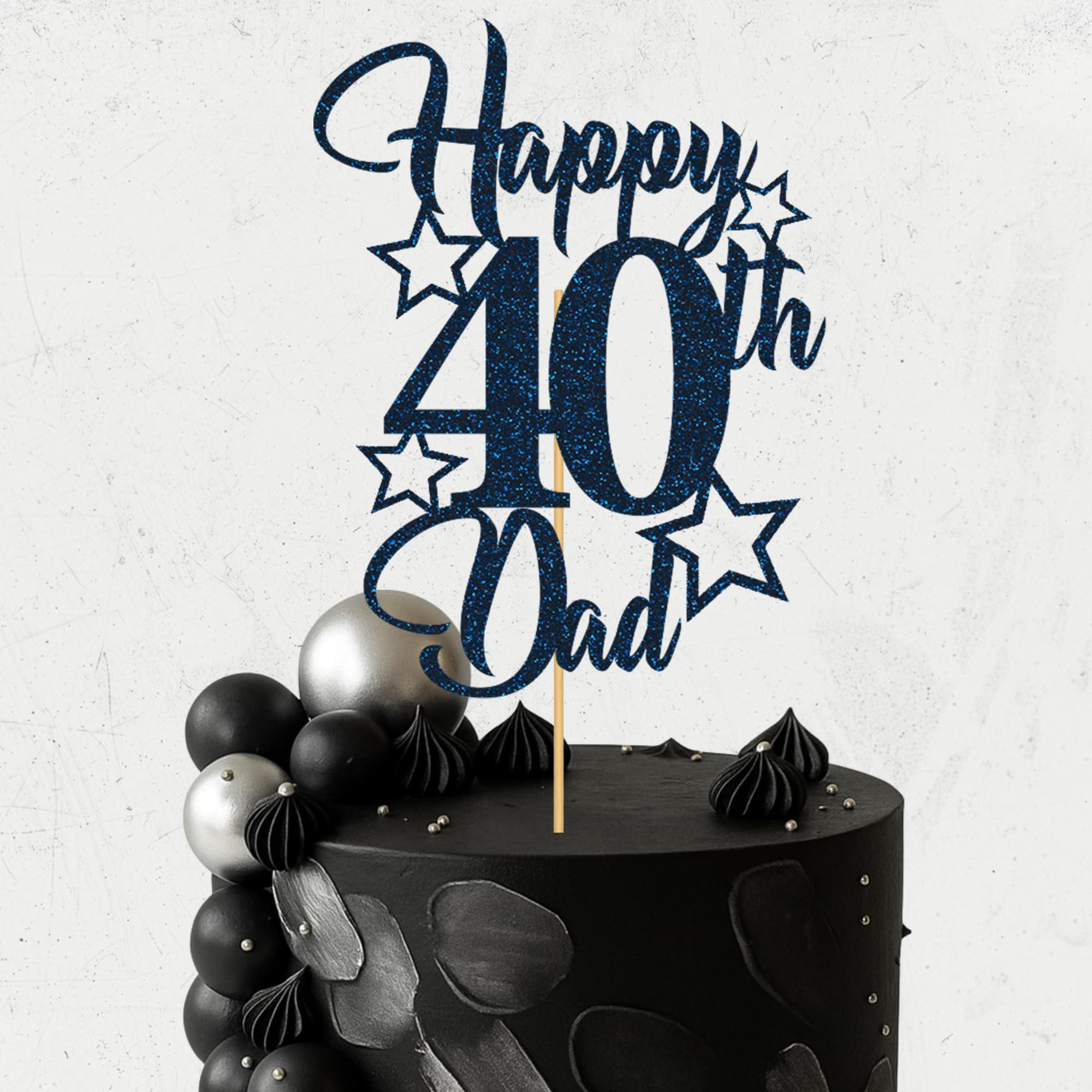 Glitter Birthday Cake Topper for Dad with stars, Birthday Cake Topper, Party Decorations, Party Supplies, 40, 50, 60, 70,80, 90 Many colours (40th, Navy blue (15cm))