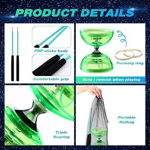 Miniatura 4 de Simgoing El juego de diábolo chino Yoyo incluye juguete de diábolo LED colorido de 5 pulgadas con 2 varillas de diábolo, 1 cuerda de diábolo y 1