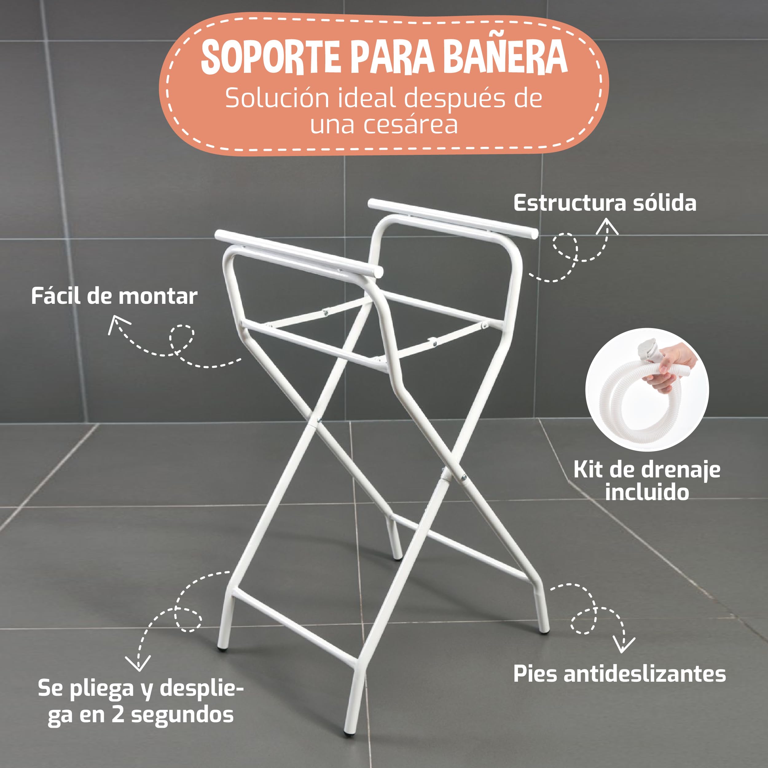 SUPERBE BEBE Bañera Plegable Bebé con Patas y Soporte – Baby Bathtub XXL con Termómetro, Asiento Ergonómico y Tubo de Desagüe – Desde recién nacido hasta 3 años para bebés - Cadeau Bebé