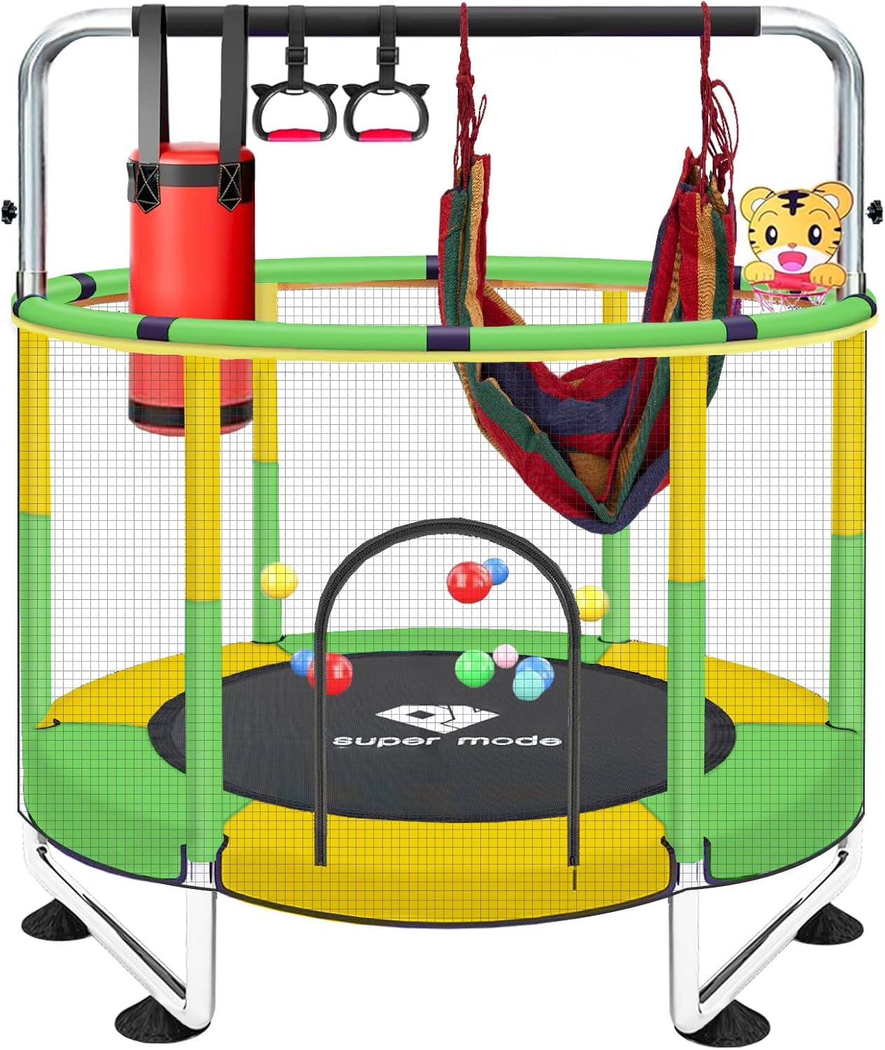 Trampoline for Kids, 5FT Adjustable for Toddler, Indoor/Outdoor Baby Trampoline with Enclosure Net, No-Gap Safe Design, Gifts for Boys & Girls