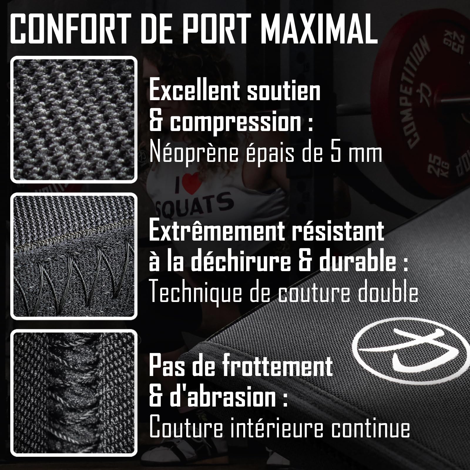 Strength Shop Genouillère 5 mm en néoprène pour Femme et Homme, 1 Paire (S), Couleur: Noir, très résistante à la déchirure, idéale pour l’haltérophilie, la Musculation, etc.