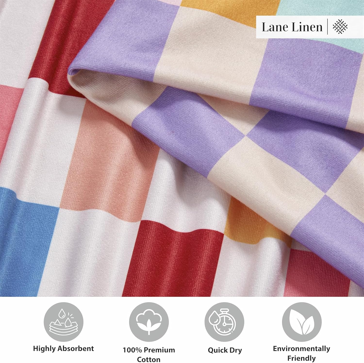 RoomTalks Colorful Checkerboard Bath Towels for Bathroom Set of 2, Cute Patterned Fun Soft Microfiber Bath Towels 31 x 62 Great Absorbent Quick Dry, Retro Groovy Aesthetic Bathroom Decor