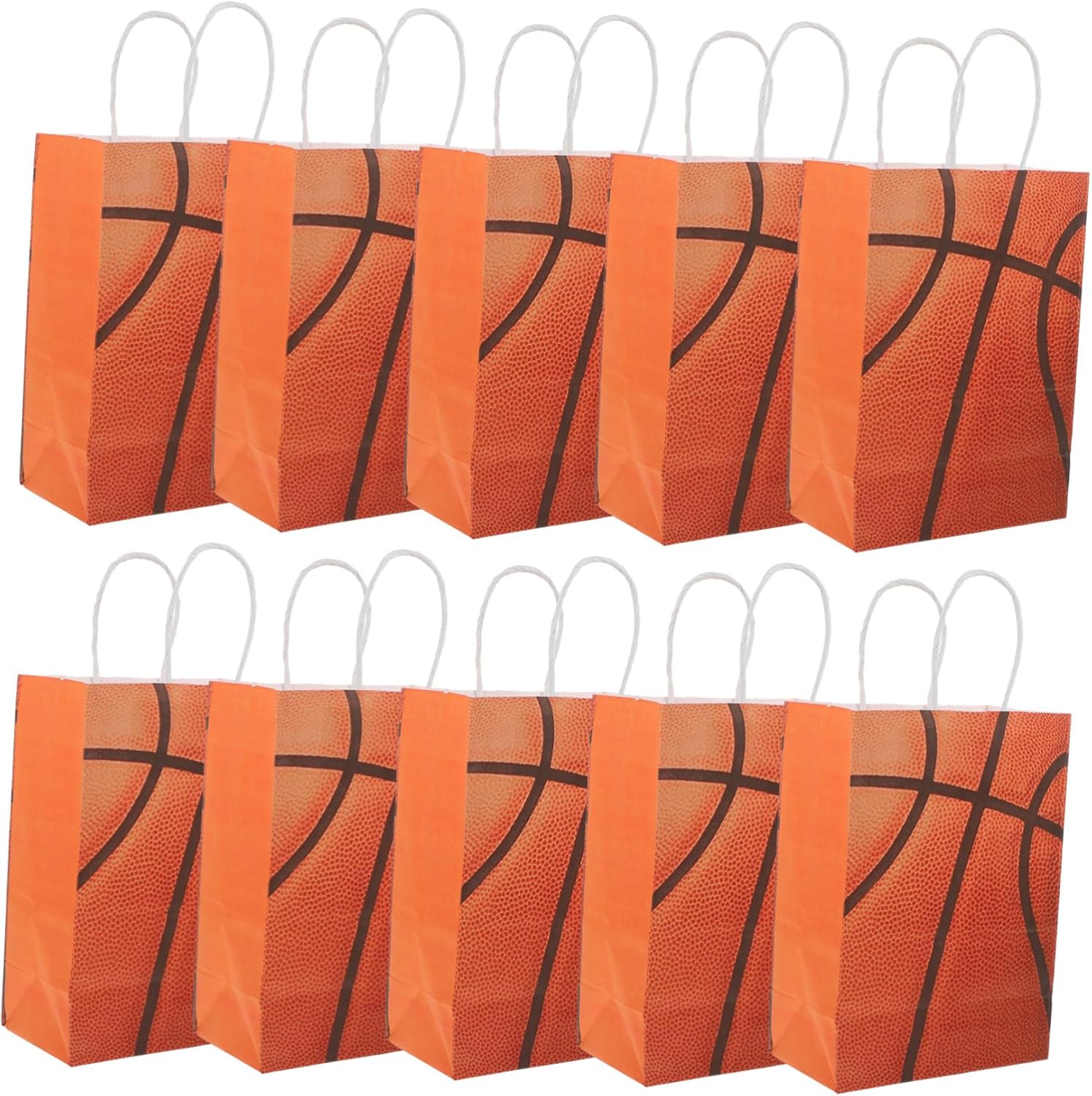 WOFASHPURET 24pcs Basketball Bags Creative Kraft Paper Party Favor Bags Handles for Sports Themed Events Birthdays and Celebrations