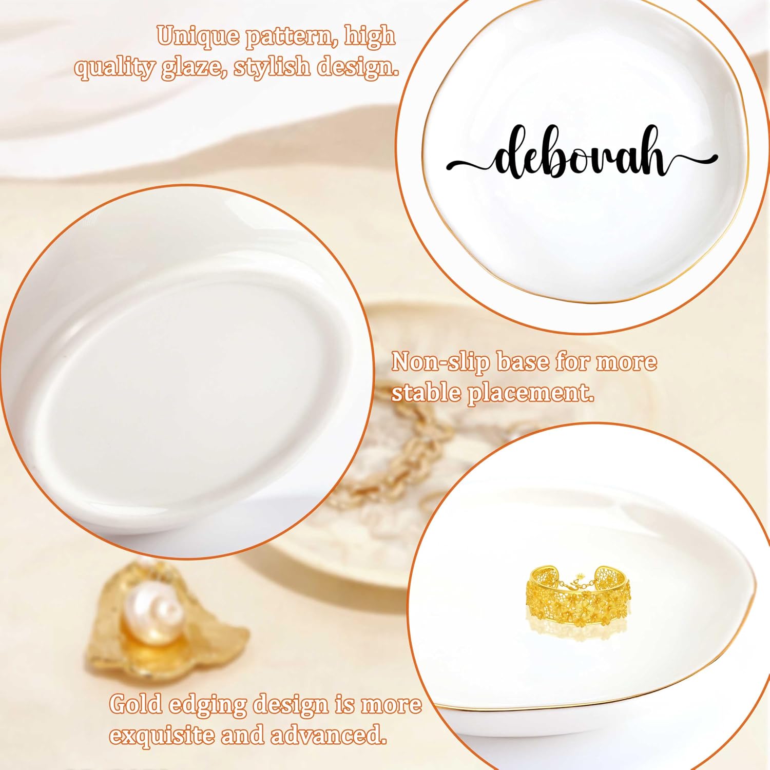JoycuFF Deborah Personalized Name Ceramic Jewelry Tray, Mothers Day Christmas Anniversary Engagement Birthday Gifts for Women Couples, Trinket Dish for Rings Earrings Necklaces Bracelets Keys image 5