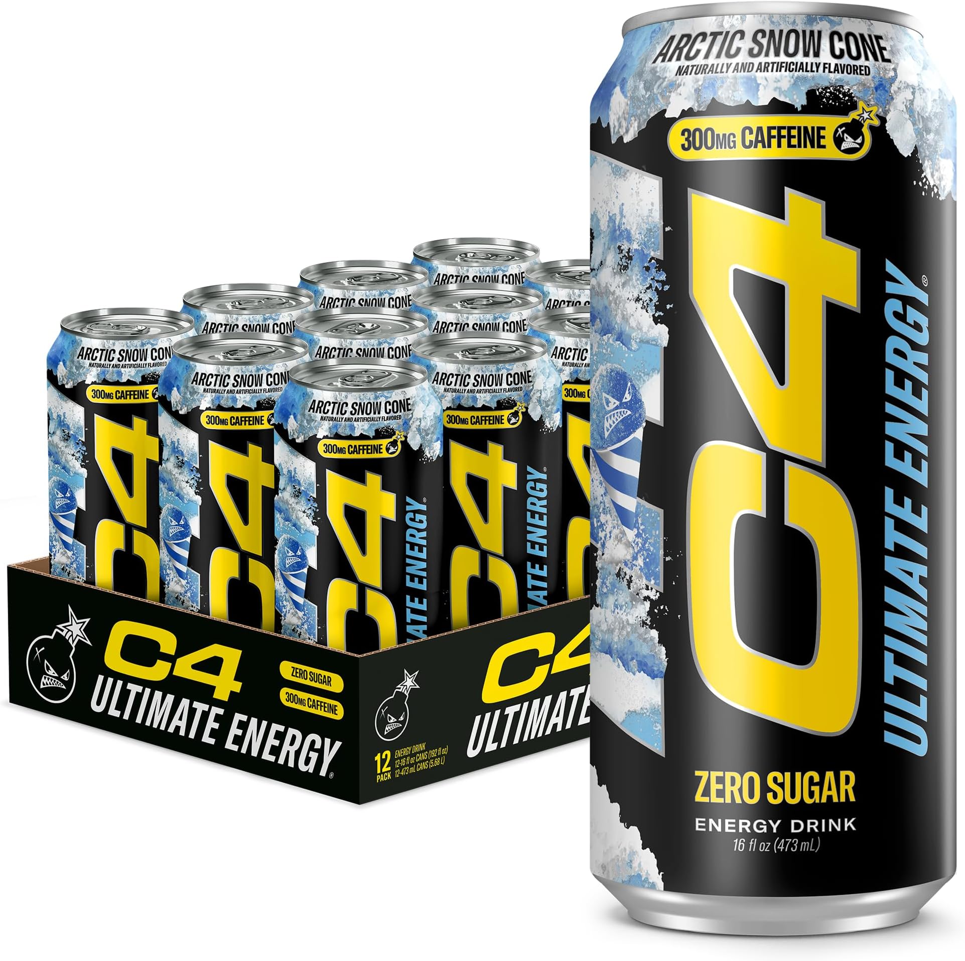 Ultimate Energy Drink with Zero Sugar, Arctic Snow Cone, 12pk | 300mg caffeine delivers ultimate energy, focus and performance when you need it most.