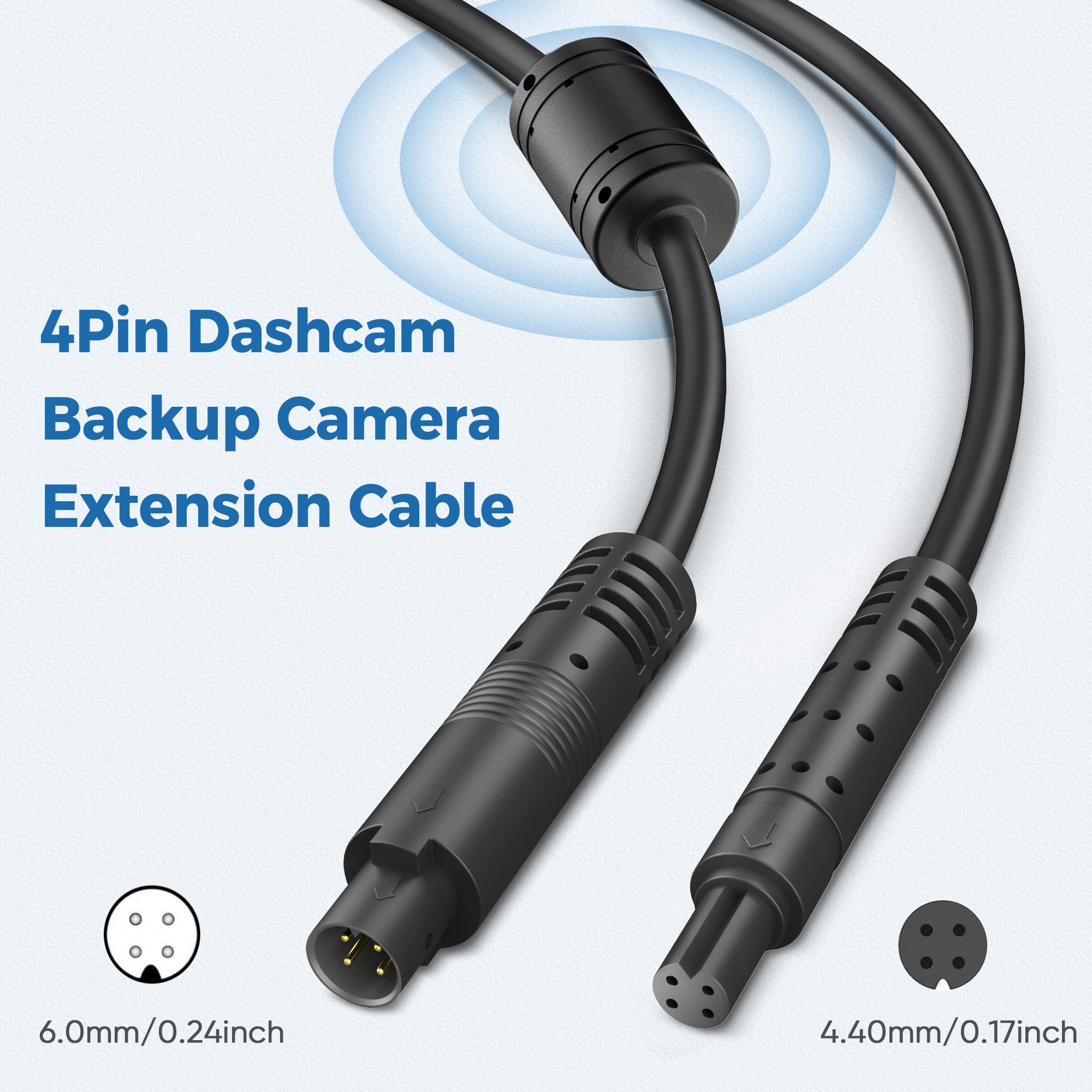 YQMAJIM 4Pin Dash Cam Rear View Camera Extension Cable,(4P 9Ft) Backup Camera Extension Wire with Magnetic Ring,Mirror Dashcam Rearview Extension Cord,Reverse Back up Cam Cable Extension