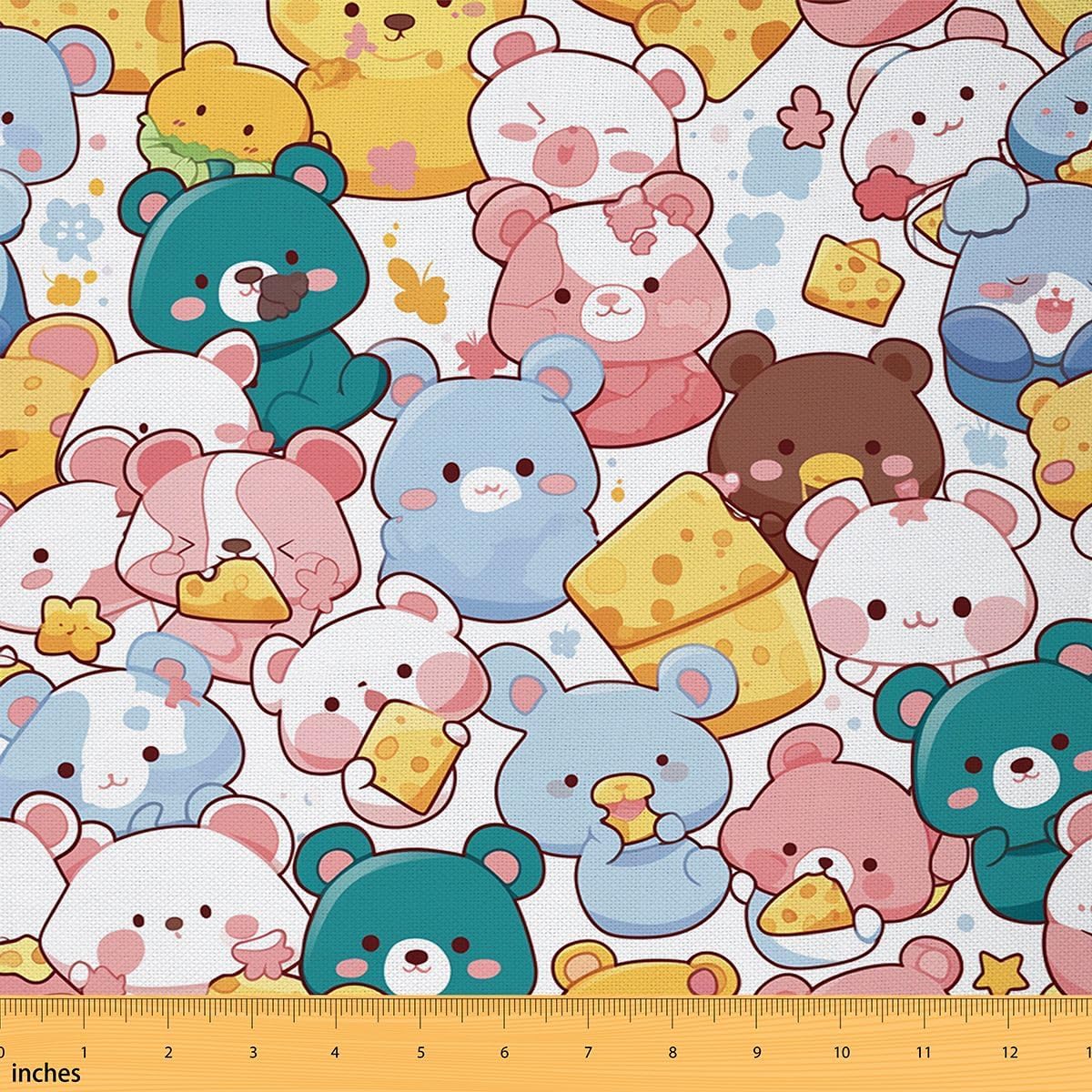 jejeloiu Funny Rabbit Fabric by The Yard Cute Animals Upholstery Fabric for Sewing Crafting Kawai Animals Waterproof Indoor Outdoor Decor for Home DIY Projects 3 Yards