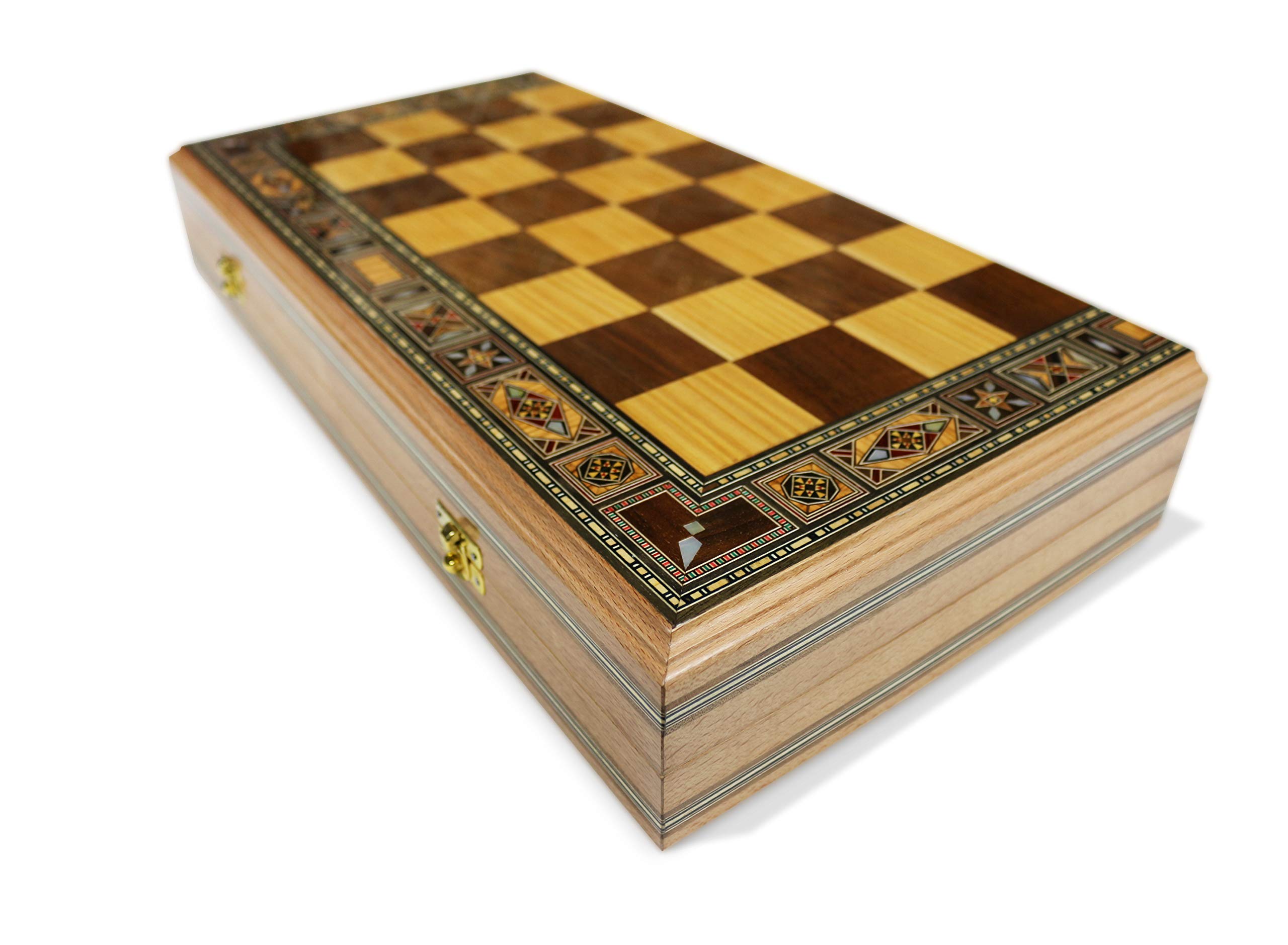 50 x 50 cm, l'originale legno Backgammon Tavla/Gioco di scacchi/DAMA Board BK 510F con 30 pietre di backgammon in legno, e con personaggi di scacchi KH 97 mm