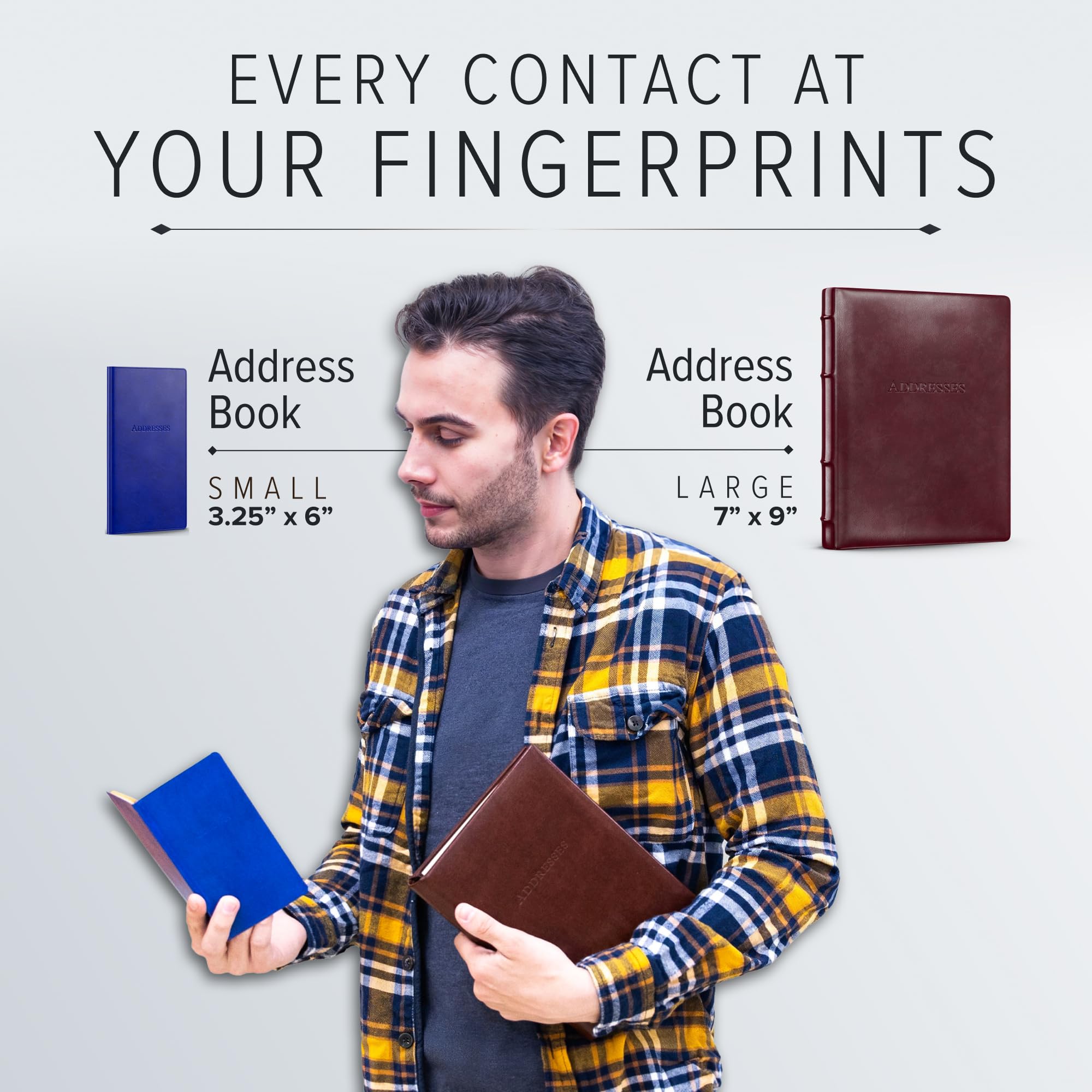 Gallery Leather Grand carnet d'adresses avec onglets alphabétiques jusqu'à 480 enregistrements, carnet de notes à couverture rigide, carnet de téléphone et d'adresses – 22,9 x 17,8 cm, adresse de