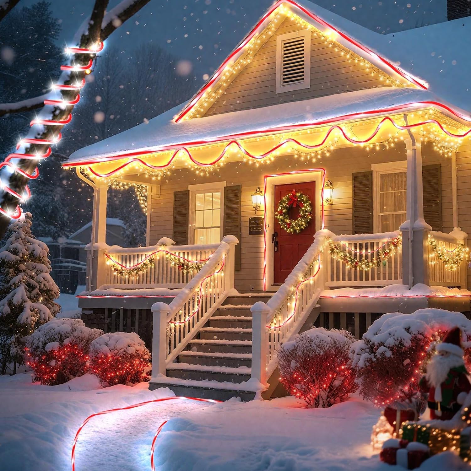 HELESIN 101FT 620LED Candy Canes Rope Lights with 8 Lighting Modes, Candy Cane Christmas Lights Waterproof Christmas Lights Decoration