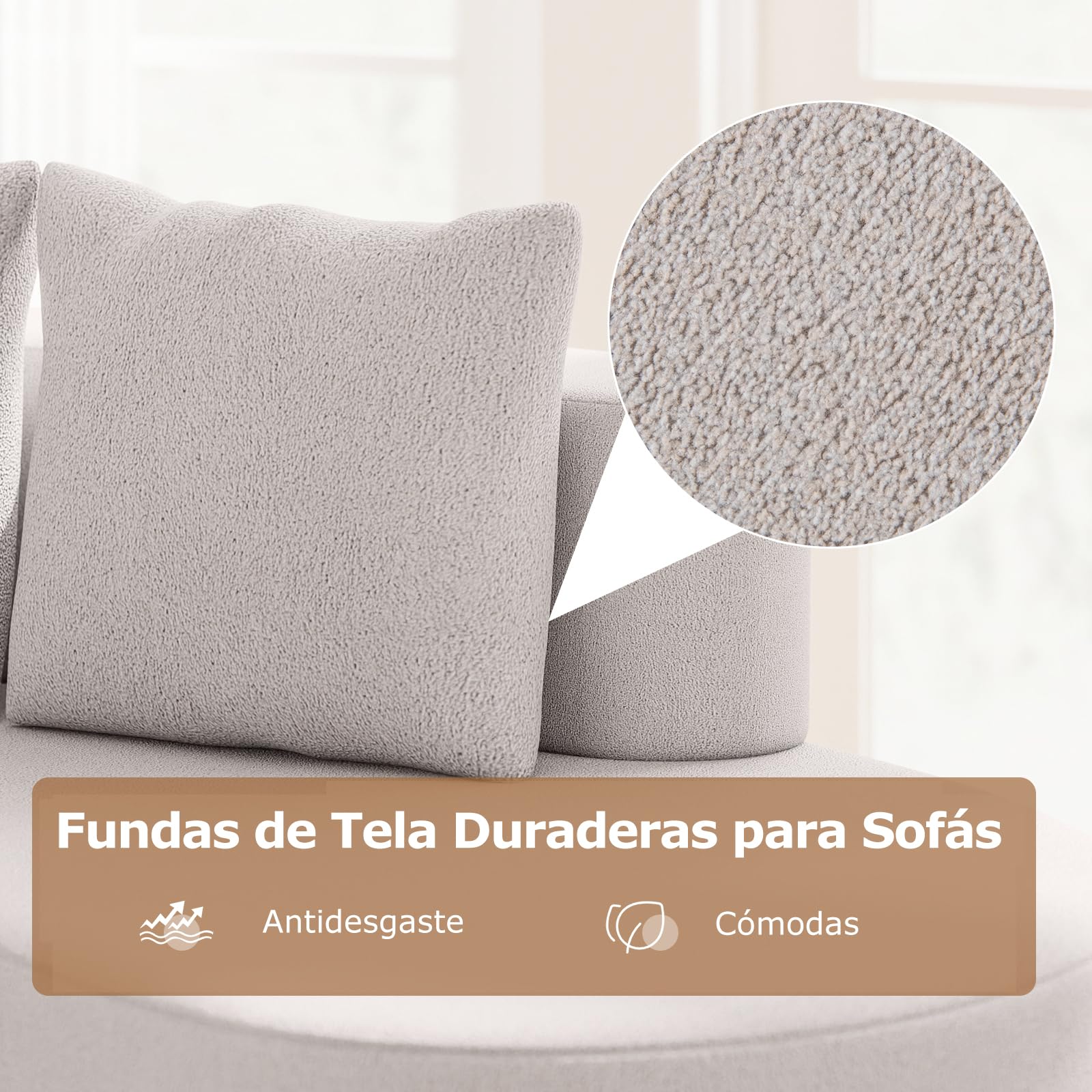 COSTWAY 199 cm Sofá de Compresión Curvo Tapizado con 2 Almohadas, Respaldo Bajo y Amplio Asiento Acolchado con Esponja, Base Antideslizante, sin Montaje, Sofá de Suelo para Salón, Dormitorio (Gris)