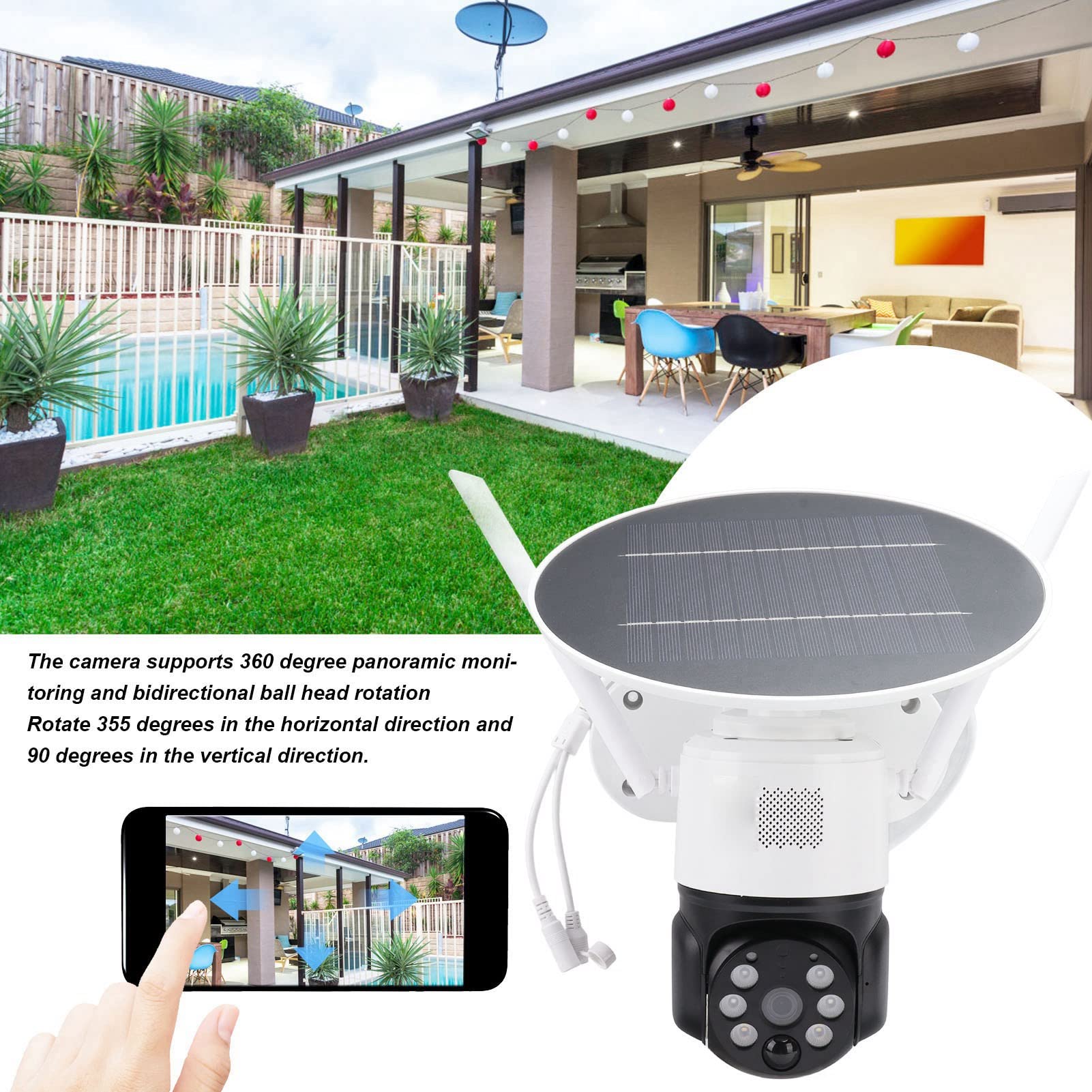 ASHATA Telecamera di Sicurezza Solare, Wireless 4G per Esterni con Visione