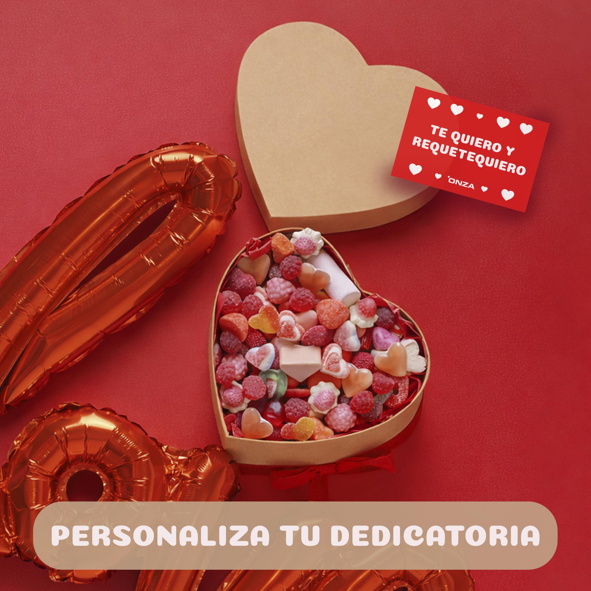 Onza Corazón de Chuches y Gominolas para regalar por San Valentín - Regalo original parejas - Caja de Chucherías surtidas: 1KG - Regalos originales san valentin Mujer, Hombre