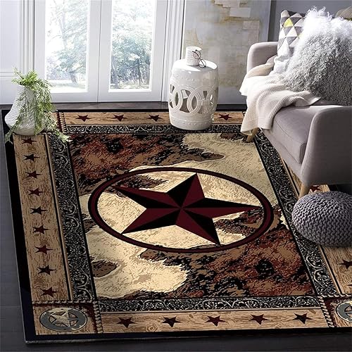 Miniatura 3 de Alfombra vintage con estrellas negras y marrones de 6 x 8 pies, alfombra de área con estrella dorada, tridimensional, retro, para sala de estar,
