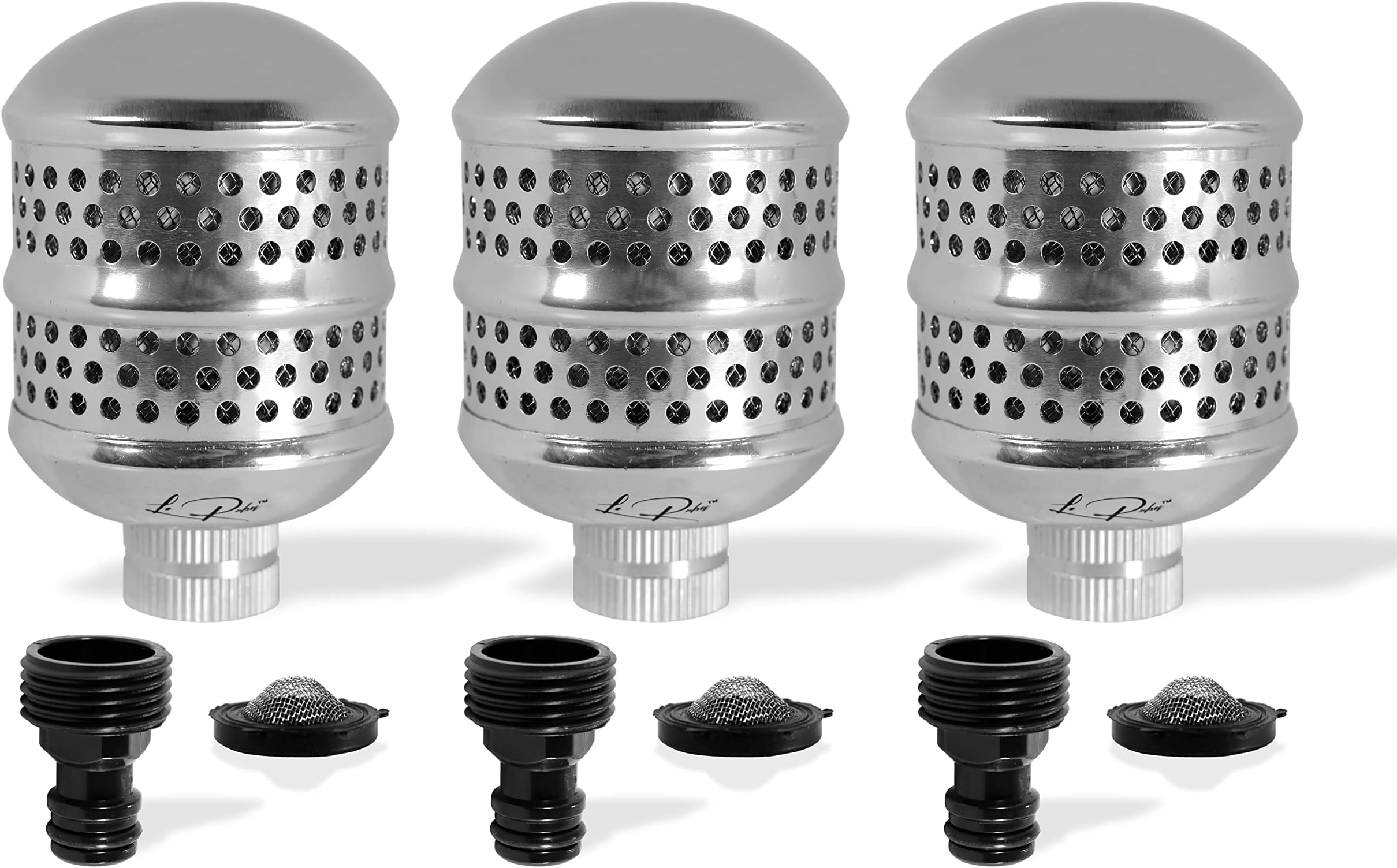 Aluminum Metal Bubbler Sprinkler – 3 Pack Flood Bubbler Gentle Soaker Sprinkling Irrigation Heads With 6 Stainless Steel Mesh Filter Washers, 3 Plastic Garden Hose Connectors & 3 sealing tapes