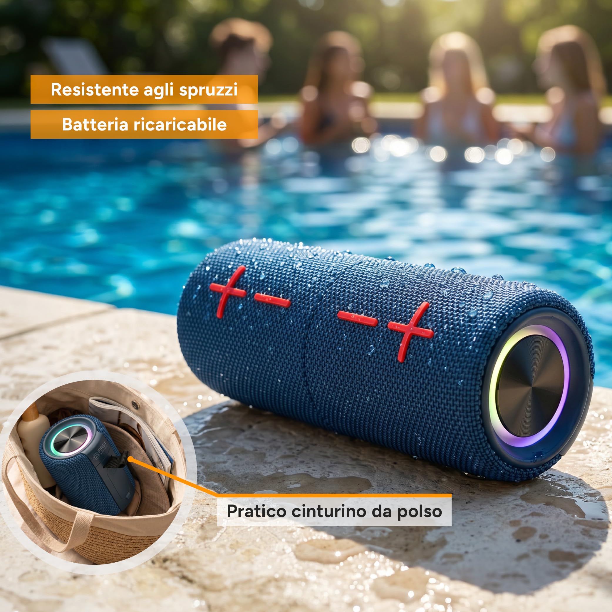 TZS First Austria - Altoparlante Bluetooth 2 in 1 Magnetico 10W - Cassa TWS Senza Fili, Batteria 2400mAh, Impermeabile IPX5, Raggio 10m - Speaker Portatile per Feste e Outdoor - Blu