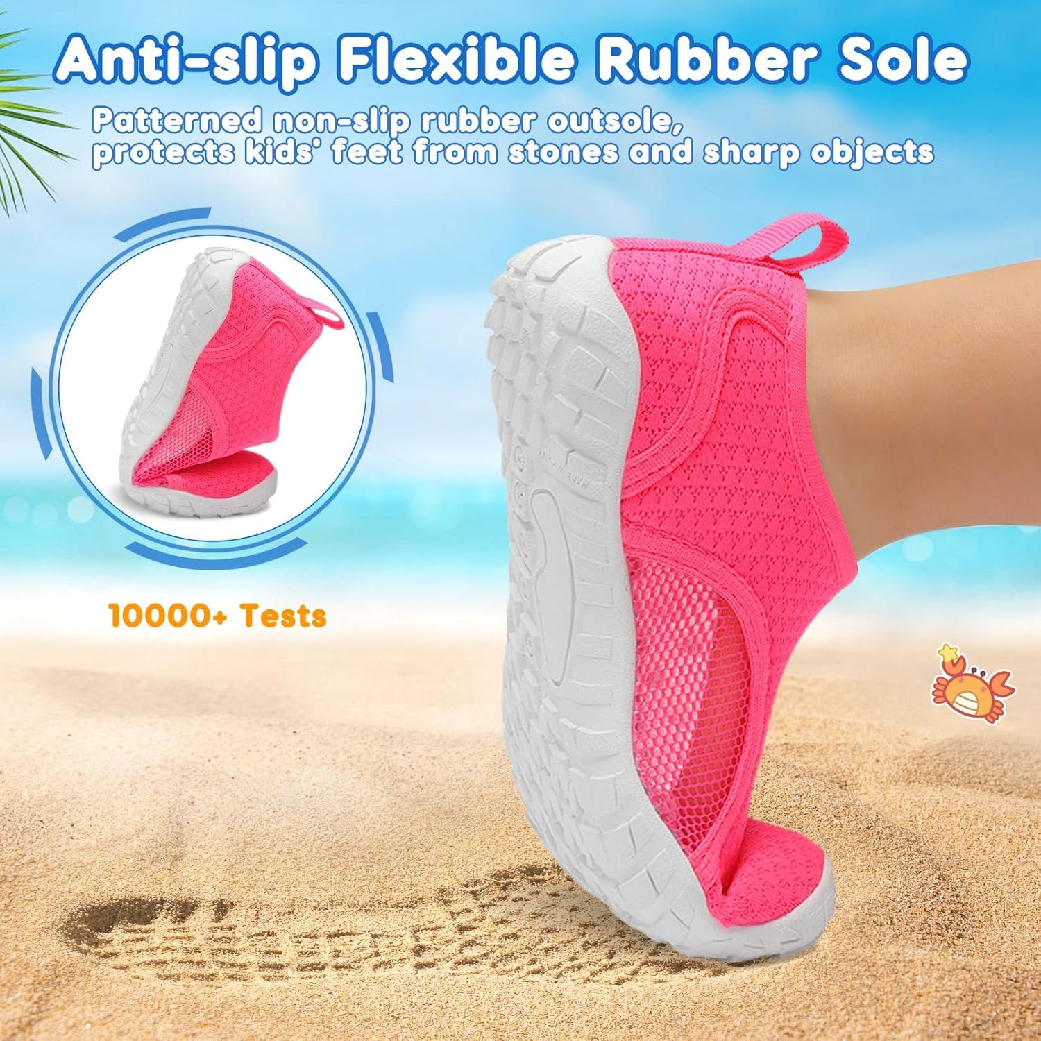 Kids Water Shoes Quick Dry Aqua Socks Breathable Mesh with Hook & Loop Non-Slip Sole for Boys Girls Beach Swim Pool Lake