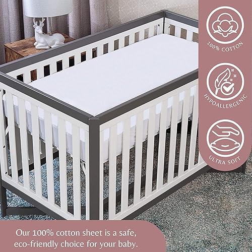 Miniatura 7 de Superity Linen Sábana bajera blanca para cuna, 100% algodón, solo telas de calidad usadas y transpirables, se pueden lavar y secar a máquina, 28 x