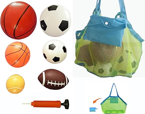 Juego de pelotas deportivas suaves para niños, varios tamaños de pelota de fútbol, baloncesto, fútbol, pelota de tenis, voleibol con bomba de mano