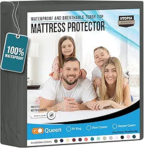 Utopia Bedding Waterproof Mattress Protector Queen Size, Premium Terry Mattress Cover 200 GSM, Breathable, Fitted Style with Stretchable Pockets (Gray)