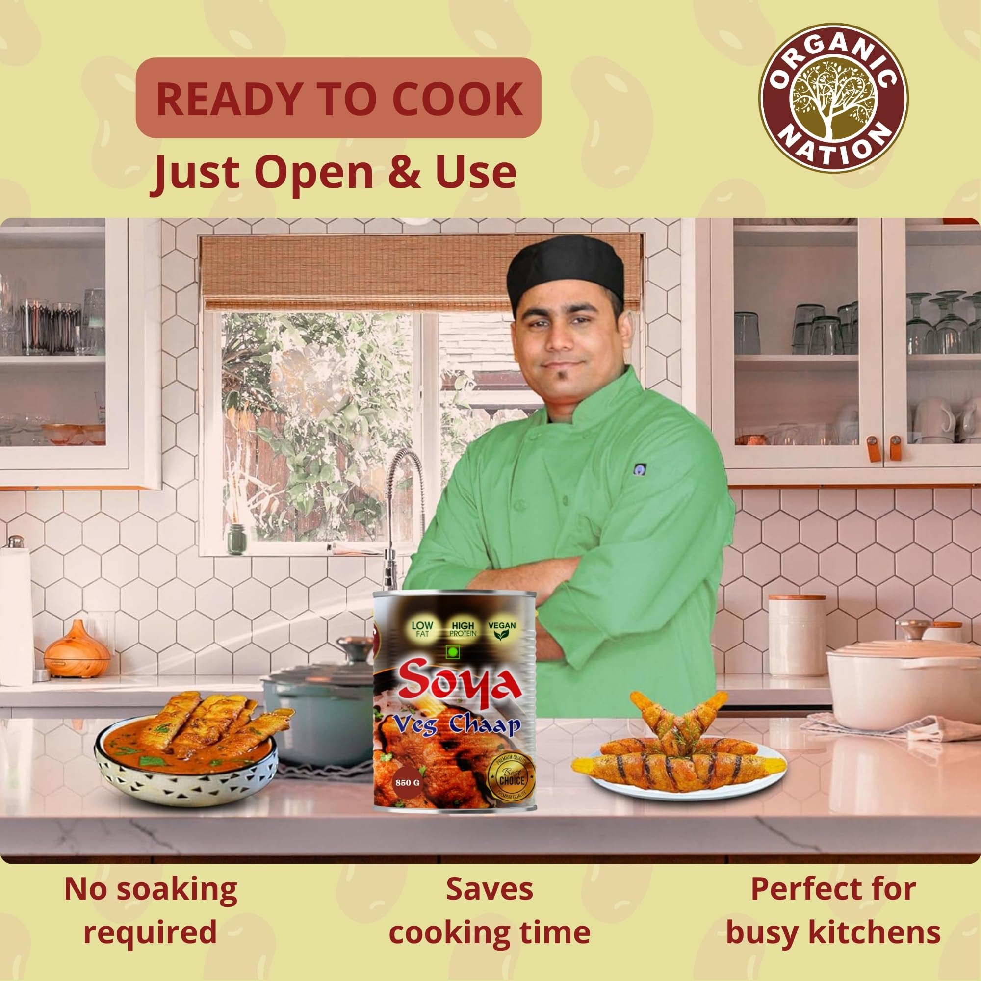 ORGANIC NATION Veg Soya Chaap (850g) - Ready to Cook, High Protein Plant Based Meat Alternative - Perfect for Tandoori Tikka, Malai Chaap and Curry 2