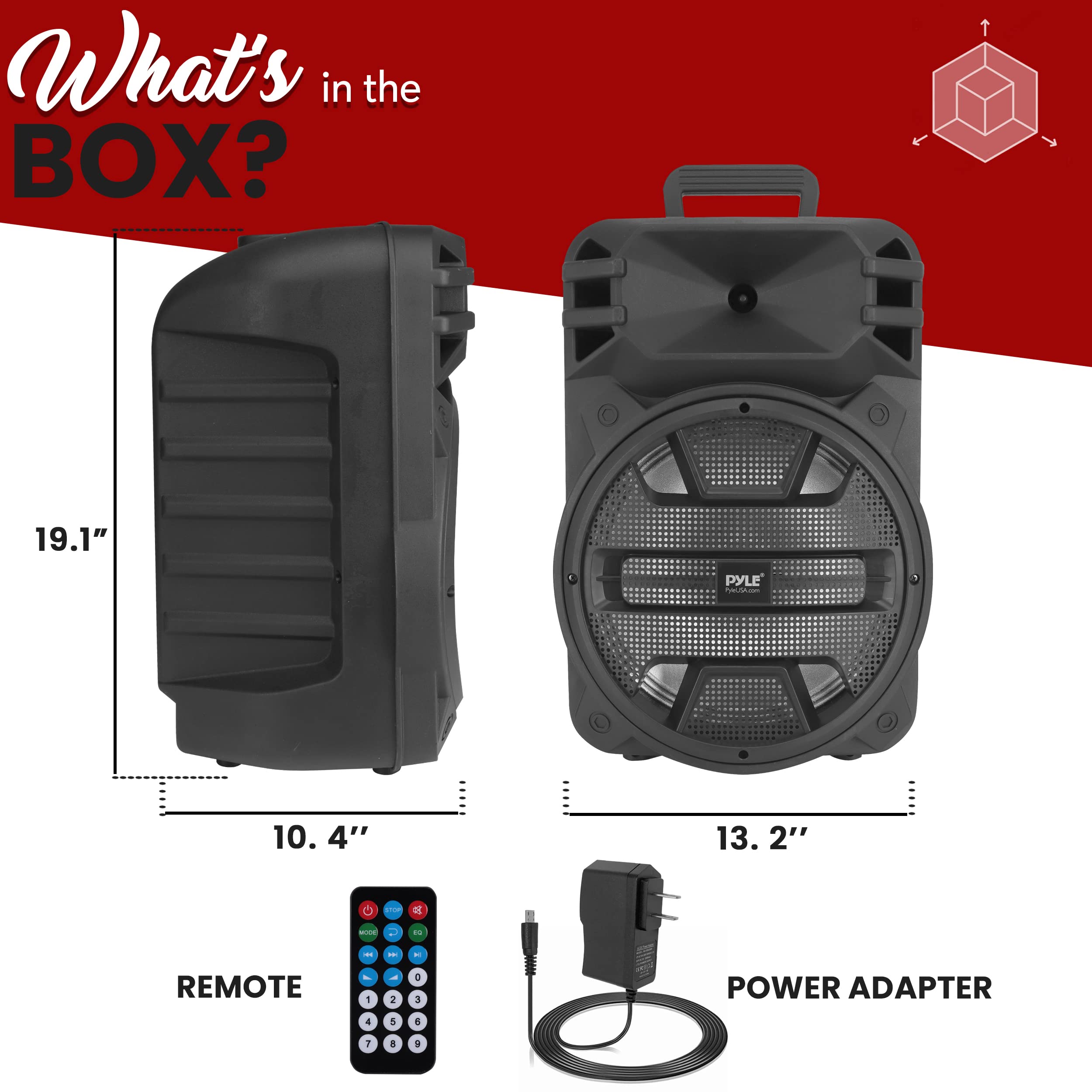 Pyle Portable Bluetooth PA Speaker System - 800W Outdoor Bluetooth Speaker Portable PA System w/Microphone In, Party Lights, USB SD Card Reader, FM Radio, Rolling Wheels - Remote Control