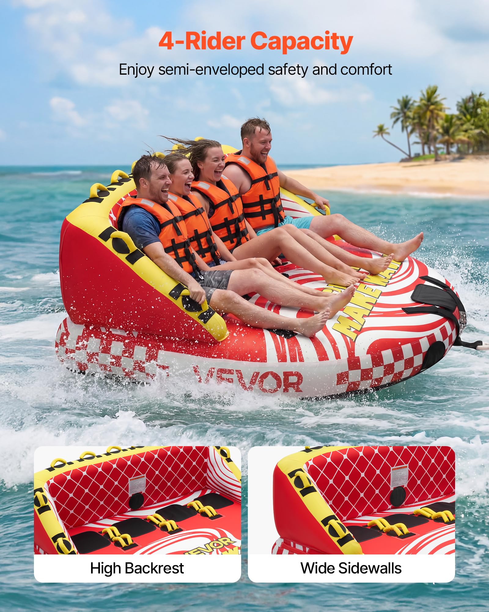 VEVOR Flotador de Arrastre Inflable 4 Personas 219x206 cm 308 kg para Deportes Acuáticos