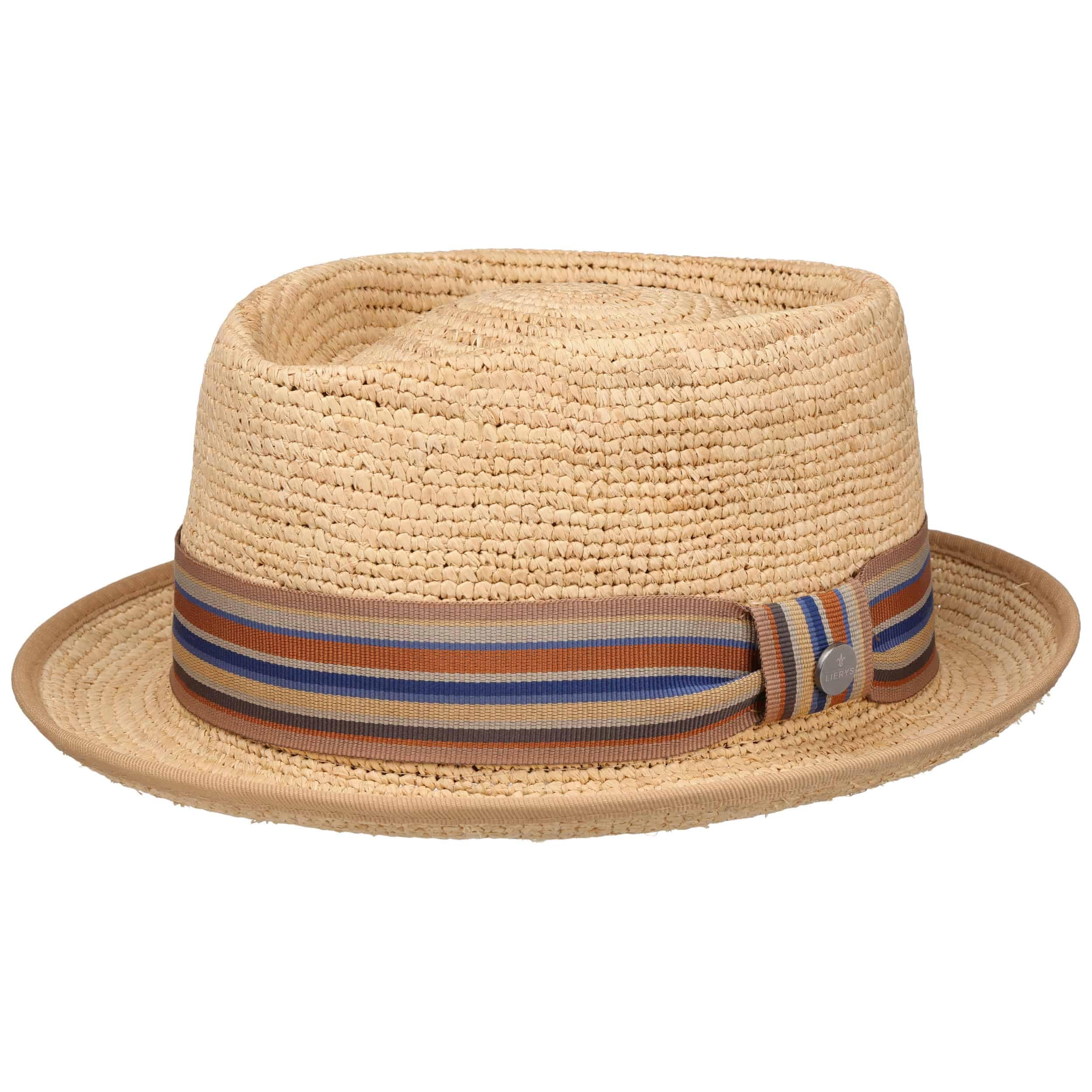 LIERYS Crochet Raffia Pork Pie Strohhut Raffiahut Sonnenhut Sommerhut Porkpie Pork-Pie-Hut Damen/Herren - Made in Italy mit Futter Frühling-Sommer Frühjahr Sommer