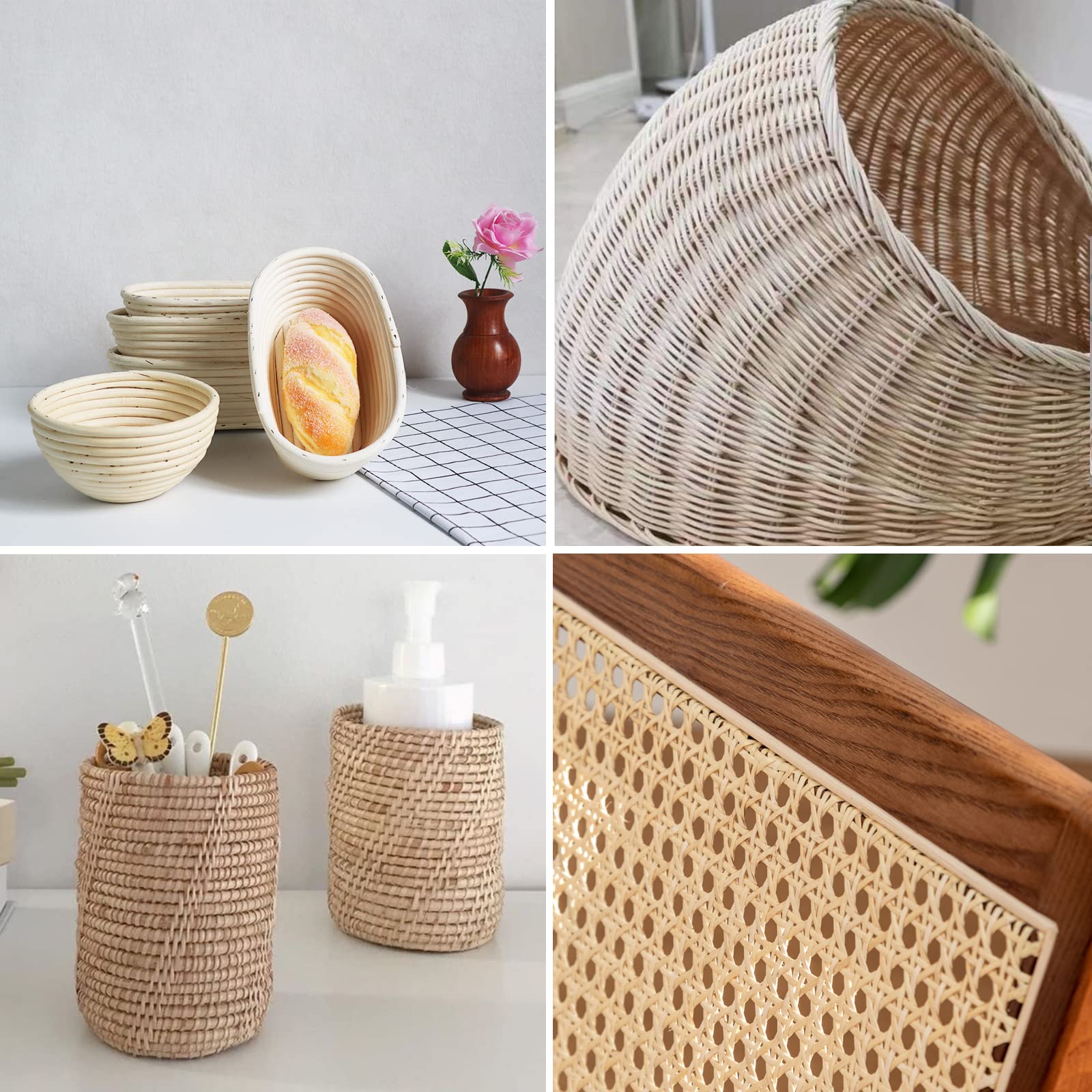 Peddigrohr Natur,Flechtrohr, Flechtmaterial,Peddigrohr Staken, 3mm ø -ø8mm zum Körbe flechten, basteln,Rolle Ca 500 g Natur Rattan Pe-ddigrohr (Ø-5mm, AB)