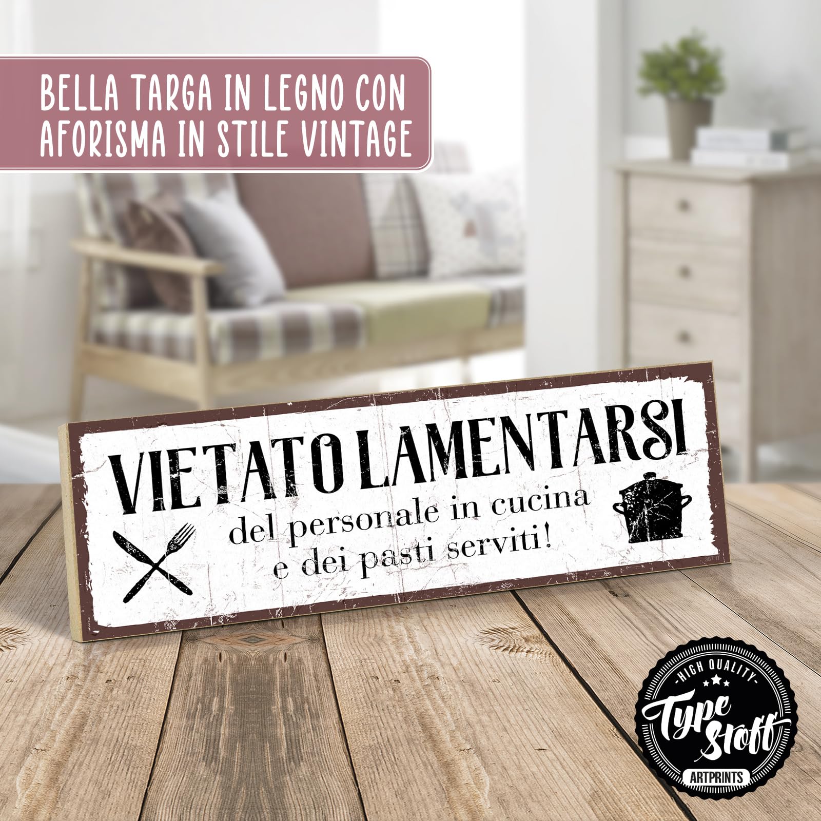 TypeStoff Targa In Legno Vintage "Bella Cucina" – Quadretto Shabby Chic In MDF 10 Mm, Regalo Per Appassionati Di Cucina
