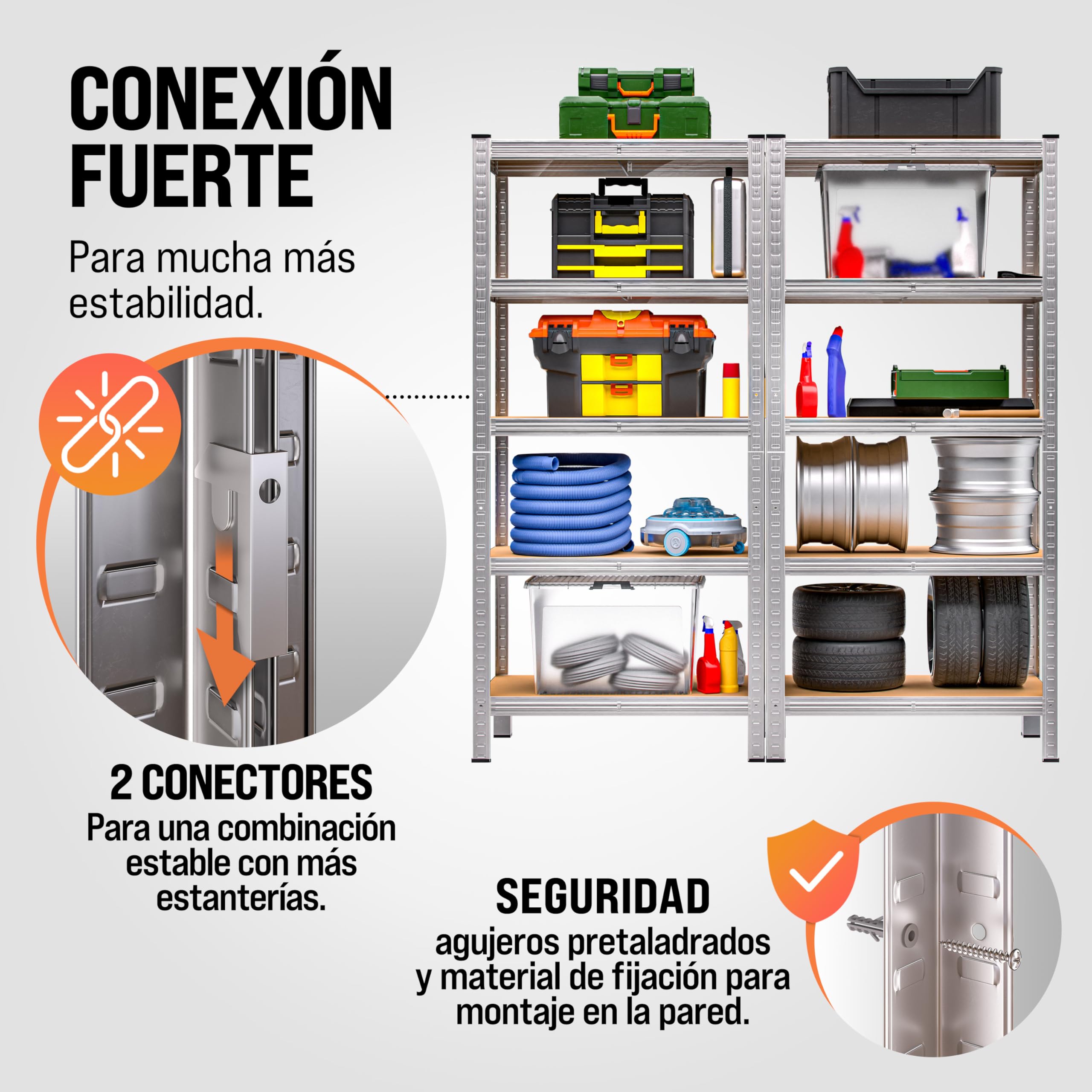 Monzana 2X Estanterías Almacenaje Metálicas Galvanizadas 180x90x40Cm Plata | 1750 kg, Modular, Trastero, Cocina, Despensa, 5 Estantes Baldas Ajustables, Carga Pesadas, Metálicas, Garaje,Almacenamiento