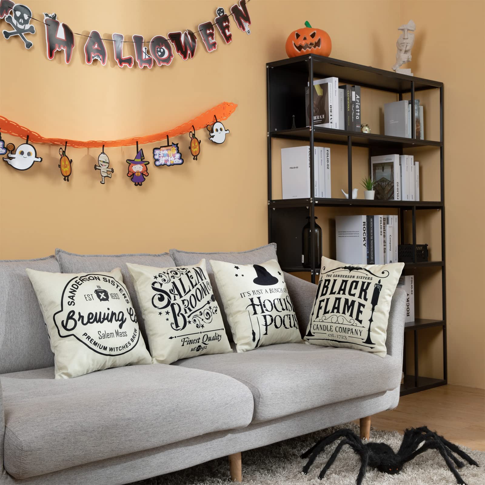 Set di 4 federe per cuscini per Halloween, 45 x 45 cm, motivo
