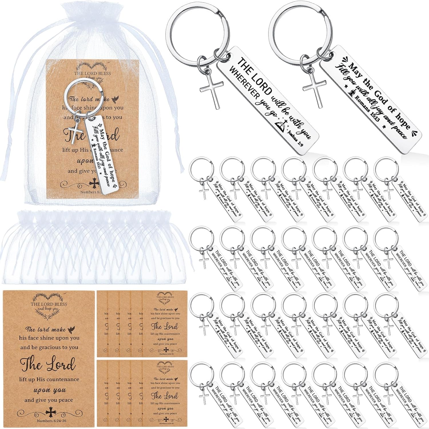 50 Set Christian Cross Keychains Bulk Christian Keychain Bible Verse Religious Prayer Gifts for Women Men