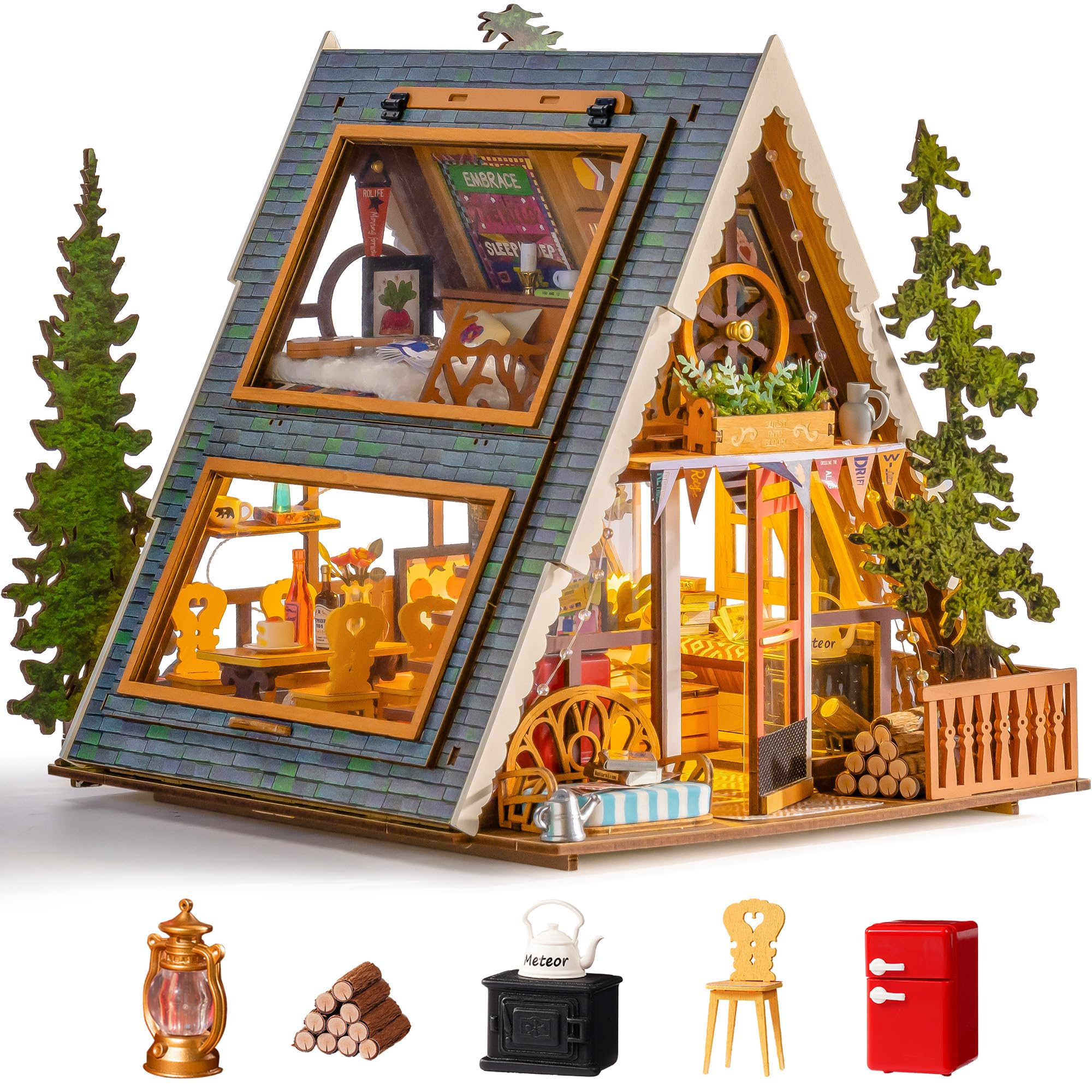 ROBOTIME Miniature Dollhouse DIY Wood Kit Home Decor Craft Model
