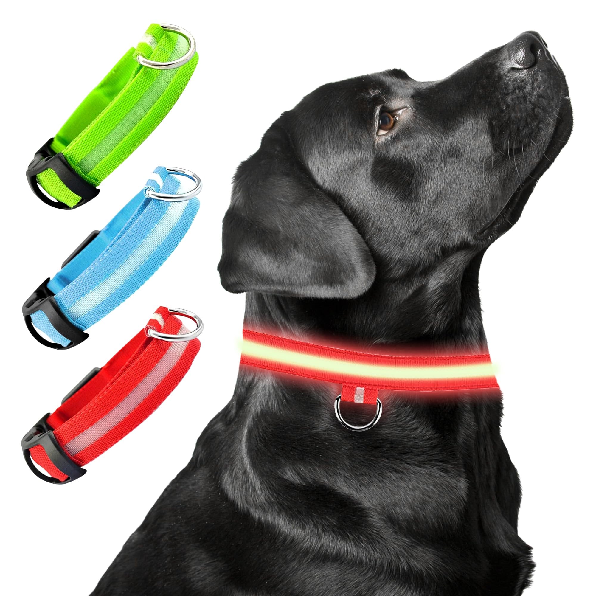 D&S Global LED Dog Collar, Rechargeable, Waterproof, Adjustable Size, USB Charging, Glowing Modes, for Small Medium and Large Dogs (Red, XX Large)