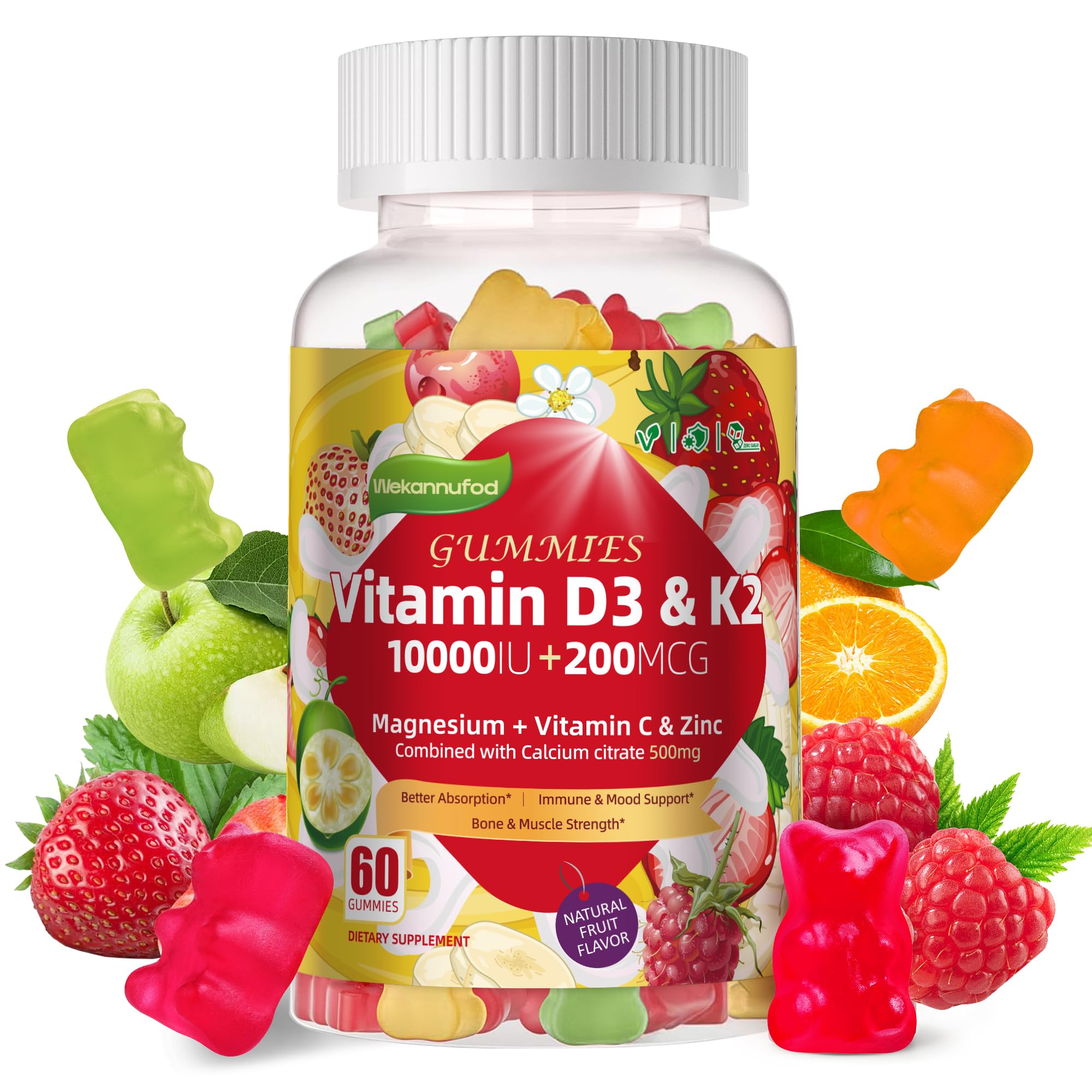 Wekannufod Sugar-Free Vitamin D3 K2 Gummies