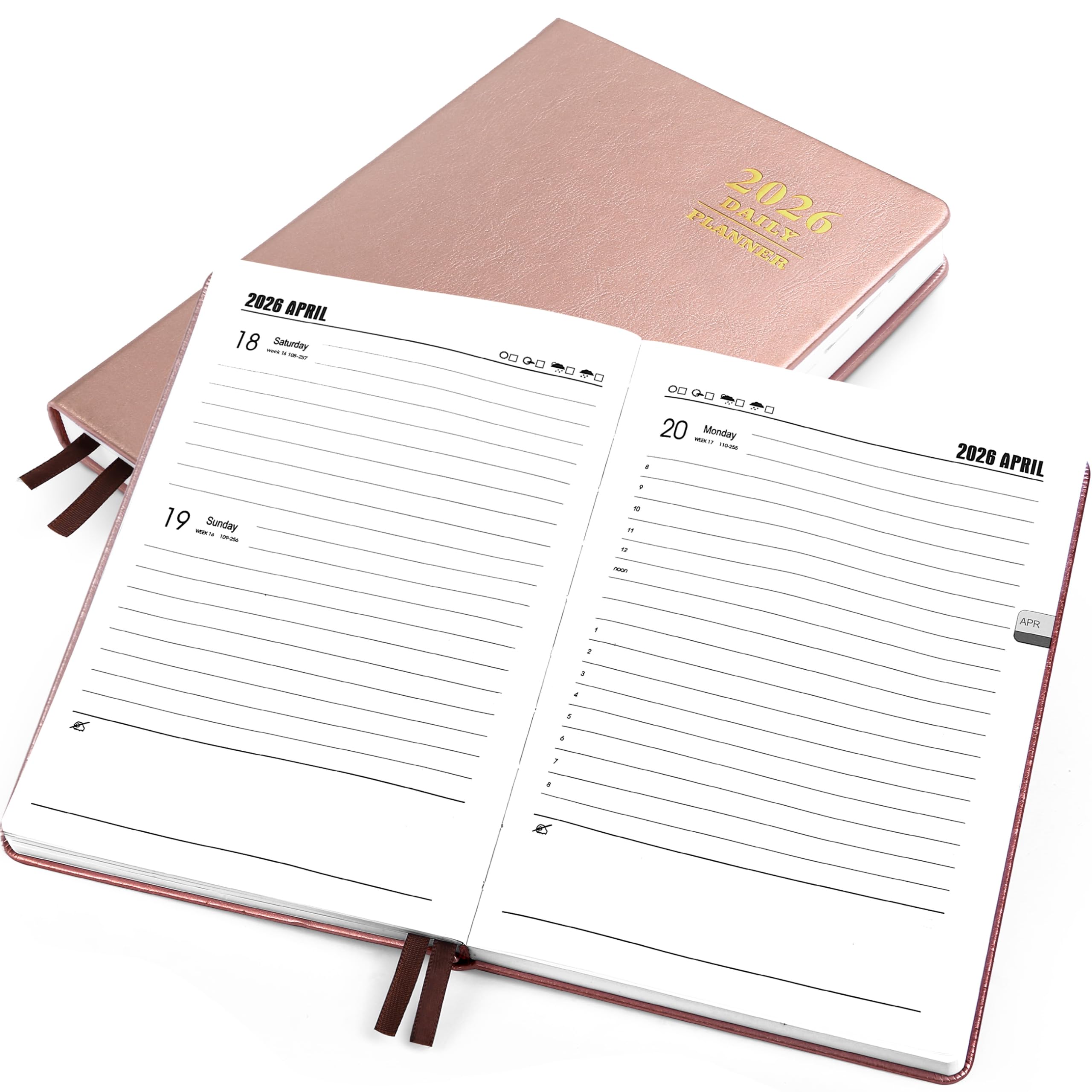 KESOTE 2025 Daily Hourly Planner - One Page a Day, 2025 Diary 5.7 x 8.3" Hardcover Weekly Monthly Agenda 12 Month, A5 Diary Notebook Planner Christmas Gift, Rose Gold