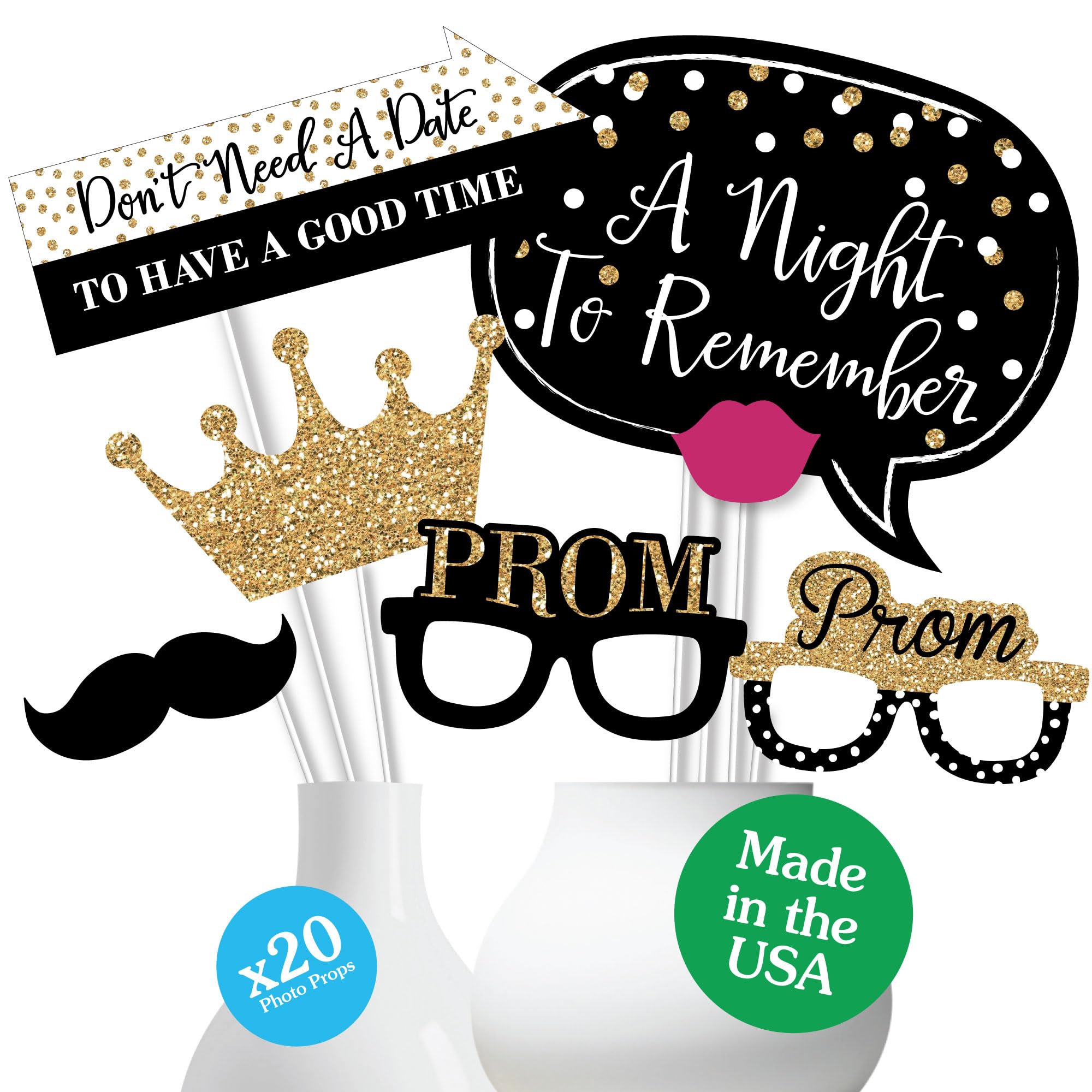 Big Dot of Happiness Prom - Photo Booth Props Kit, Dance Decorations, Photography Accessories, Party Decor- 20 Piece set