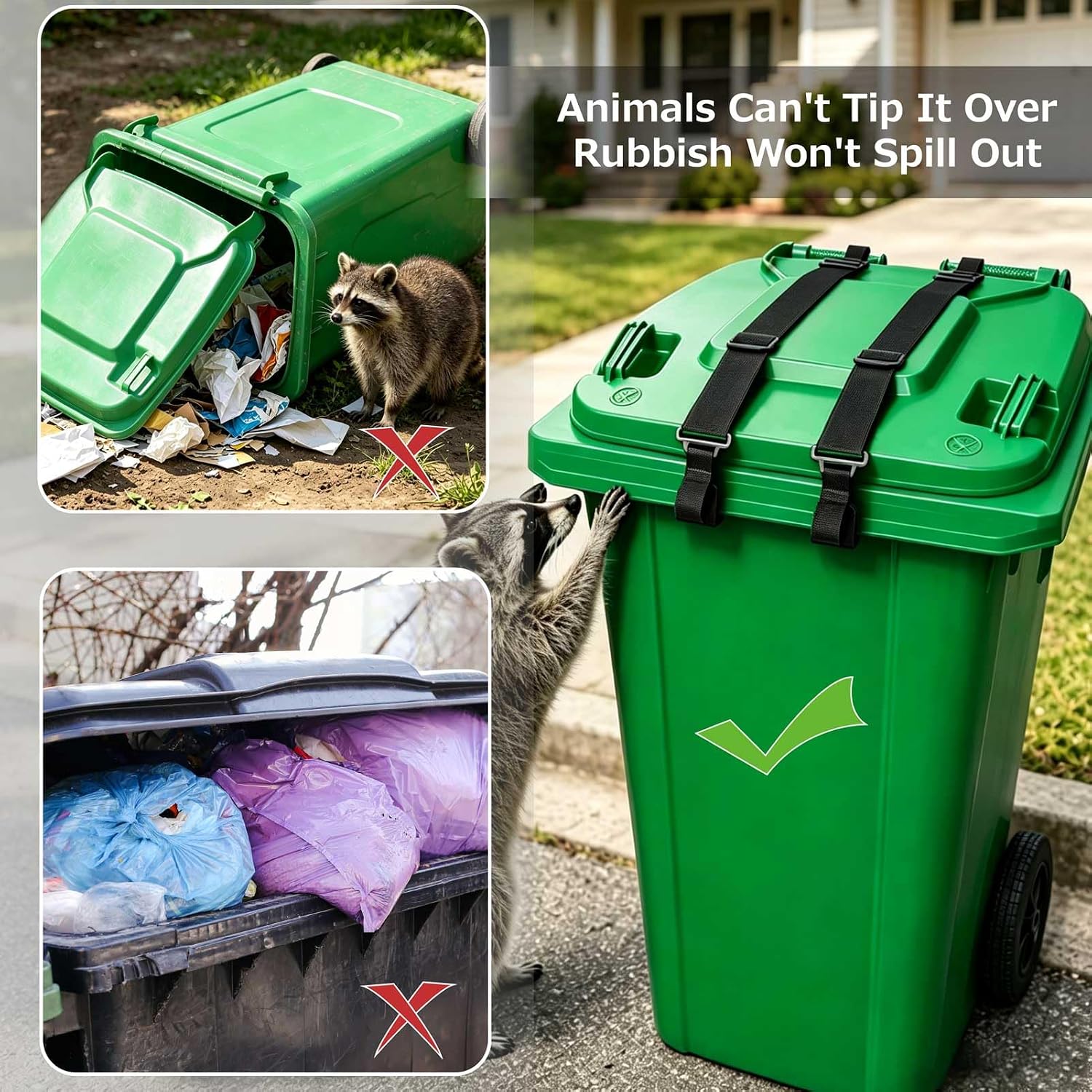 Azarxis Trash Can Locks for Animals, Bear Proof Garbage Can Lid Lock with Adjustable Bungee Cord and Plastic Claws, Heavy Duty Raccoon Proof Strap for 32-96 Gallon Outdoor Bins