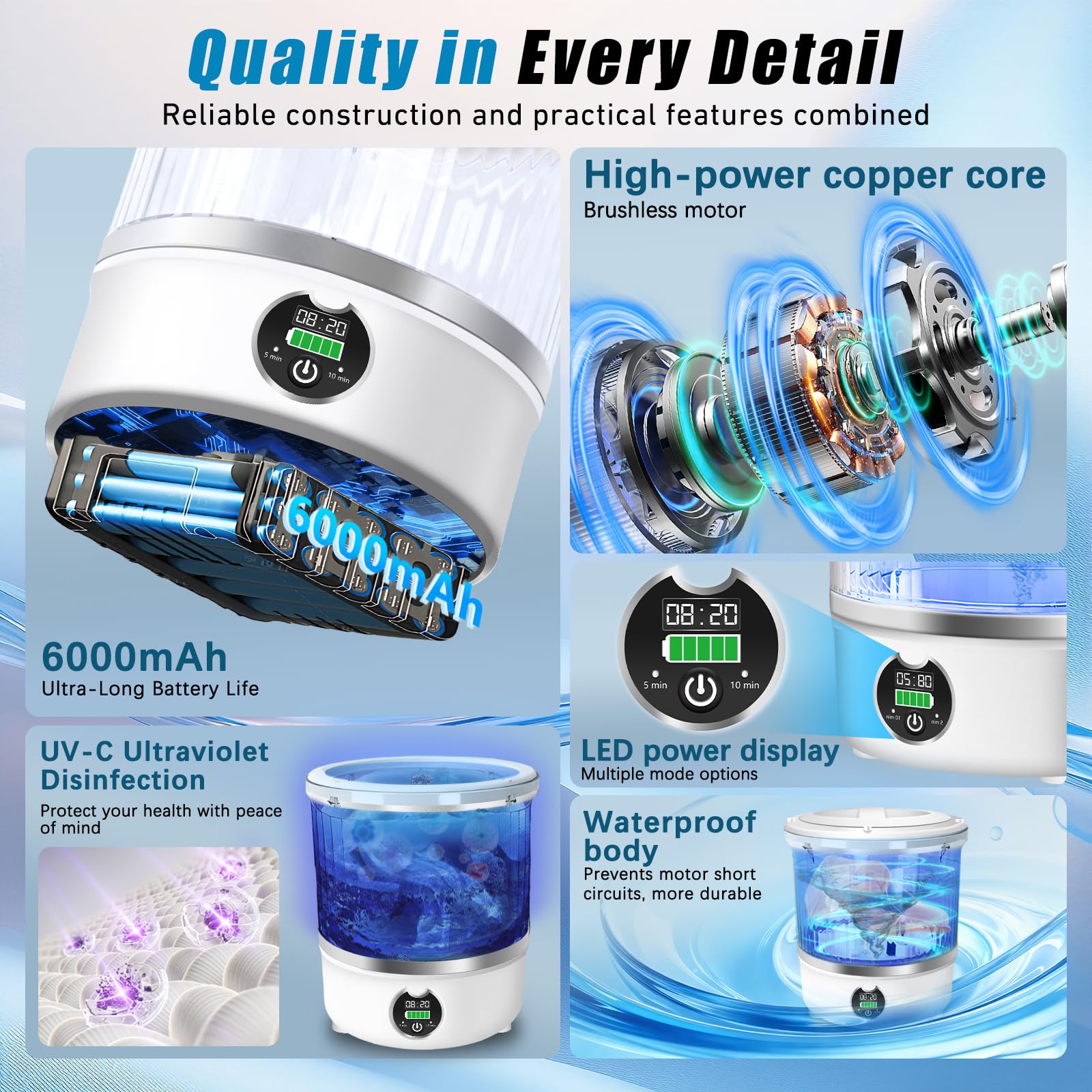 Portable Mini Washing Machine,Upgrade Blue Light,3L Capacity Underwear Washing Machine,Deeply Clean Underwear,Baby Clothing & Small Items of Clothing,Mini Washer Suitable for Family,Hotel,Camping — view 5