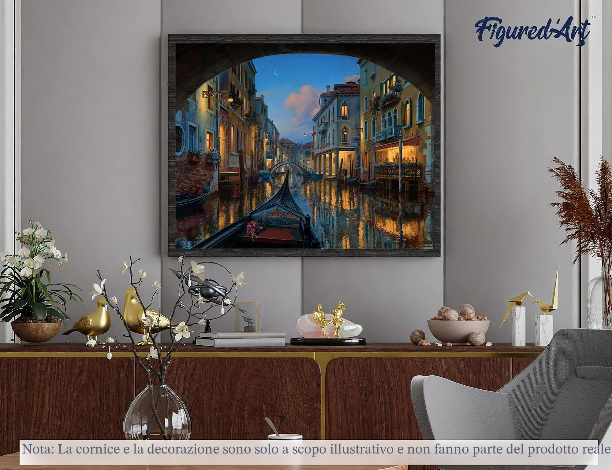 Figured'Art Dipingere con i Numeri con Telaio - Paint by Numbers Visita dal canale di Venezia, Passatempo per Adulti, Kit Completo, Hobby Creativi - Quadri fai da te 40x50cm Tela Già Incorniciata