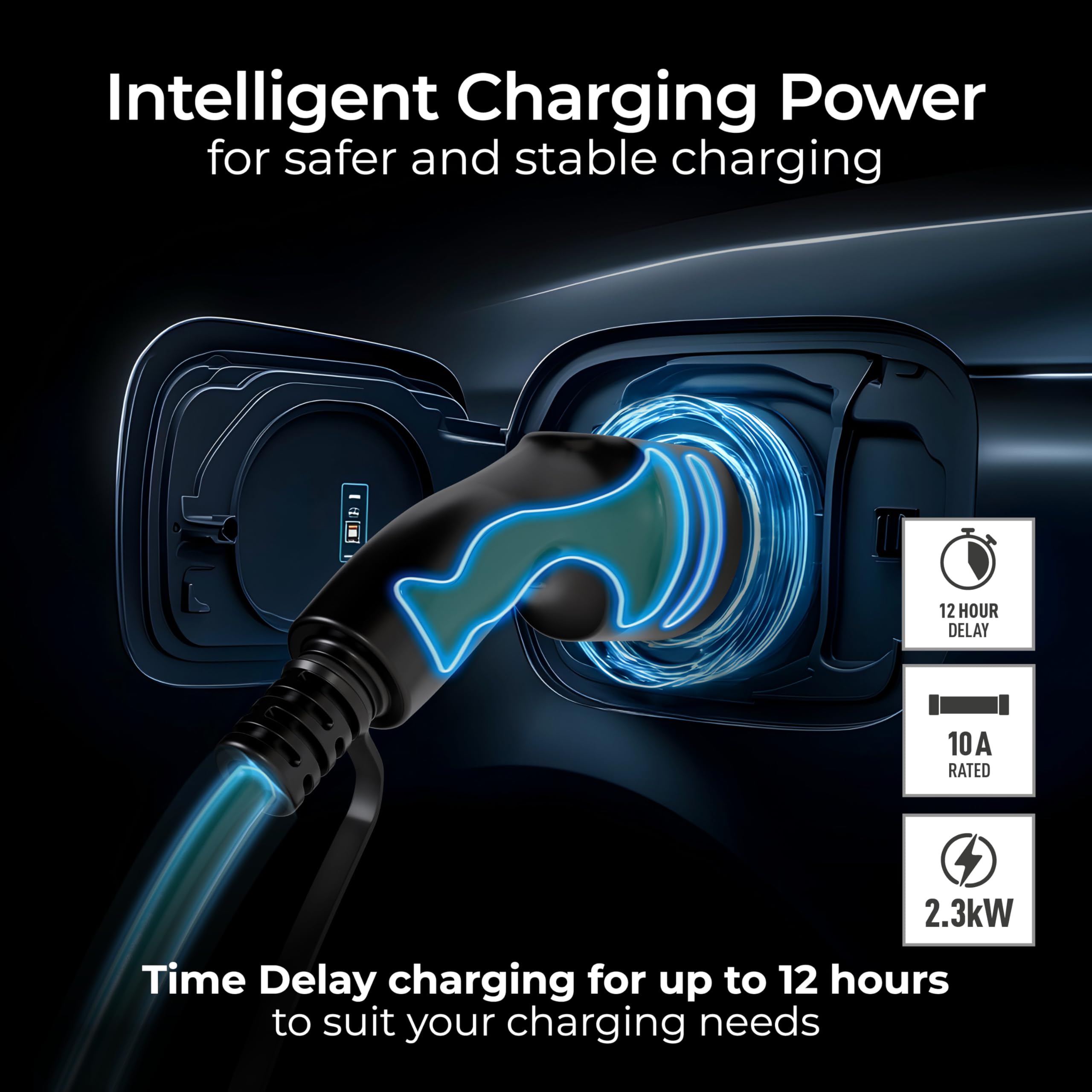 Masterplug EV Charging Cable for Electric and Hybrid Vehicles, 15 Metres, Mode 2, 3 Pin UK Plug to Type 2 Car Charger, 2.4kW, EVCM221015-MP — view 5