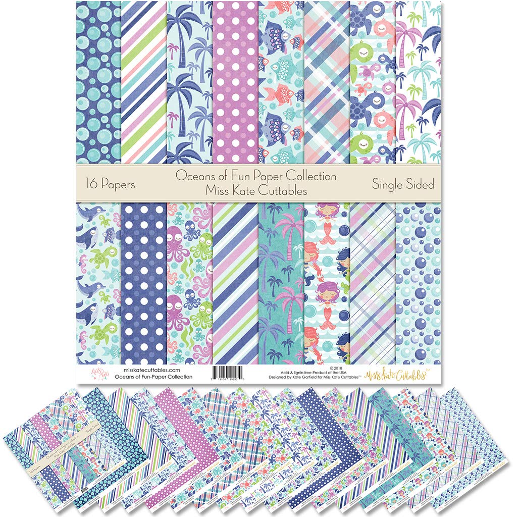 Pattern Paper Pack - Oceans of Fun - Scrapbook Premium Specialty Paper Single-Sided 12"x12" Collection Includes 16 Sheets - by Miss Kate Cuttables
