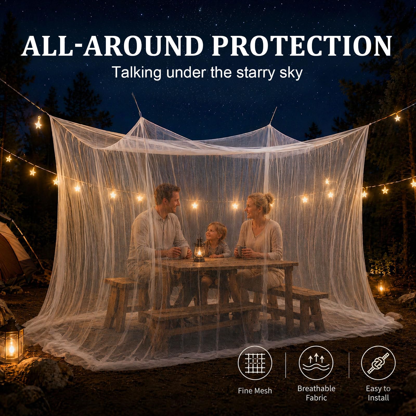 Moskitonetz 300x300x250cm mit EIN-Tür-Design, 220 feinmaschiges Insektenschutznetz, strapazierfähiges Mückennetz, geeignet für Pavillon, Garten, Terrasse, Camping und Innenbereiche (Weiß)