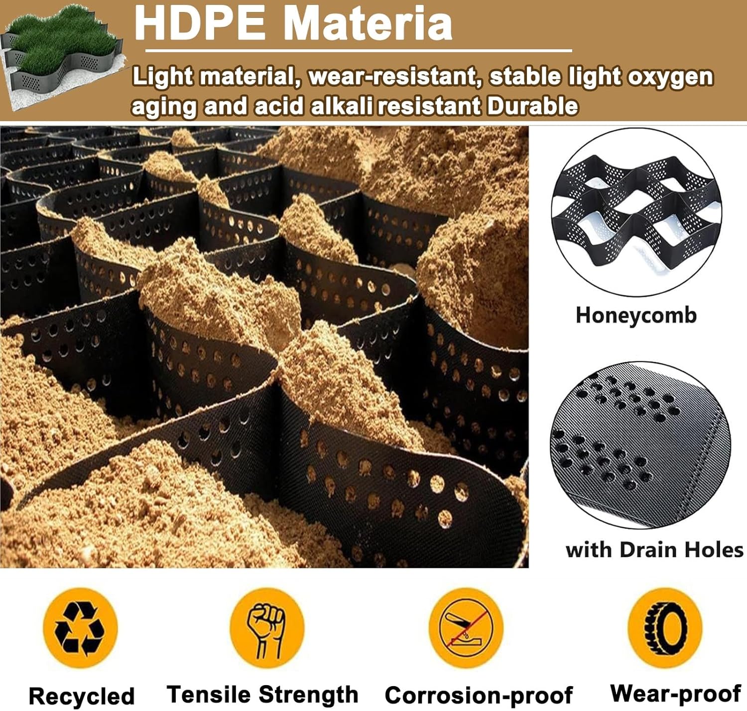 2 inch Geocell Ground Grid, HDPE Geo Grid Ground Gravel Grid, Geogrid Driveway, Permeable Paver System Ground Stabilization Grid Geocell Permeable Pavers(2x2m(6.6x6.5ft))