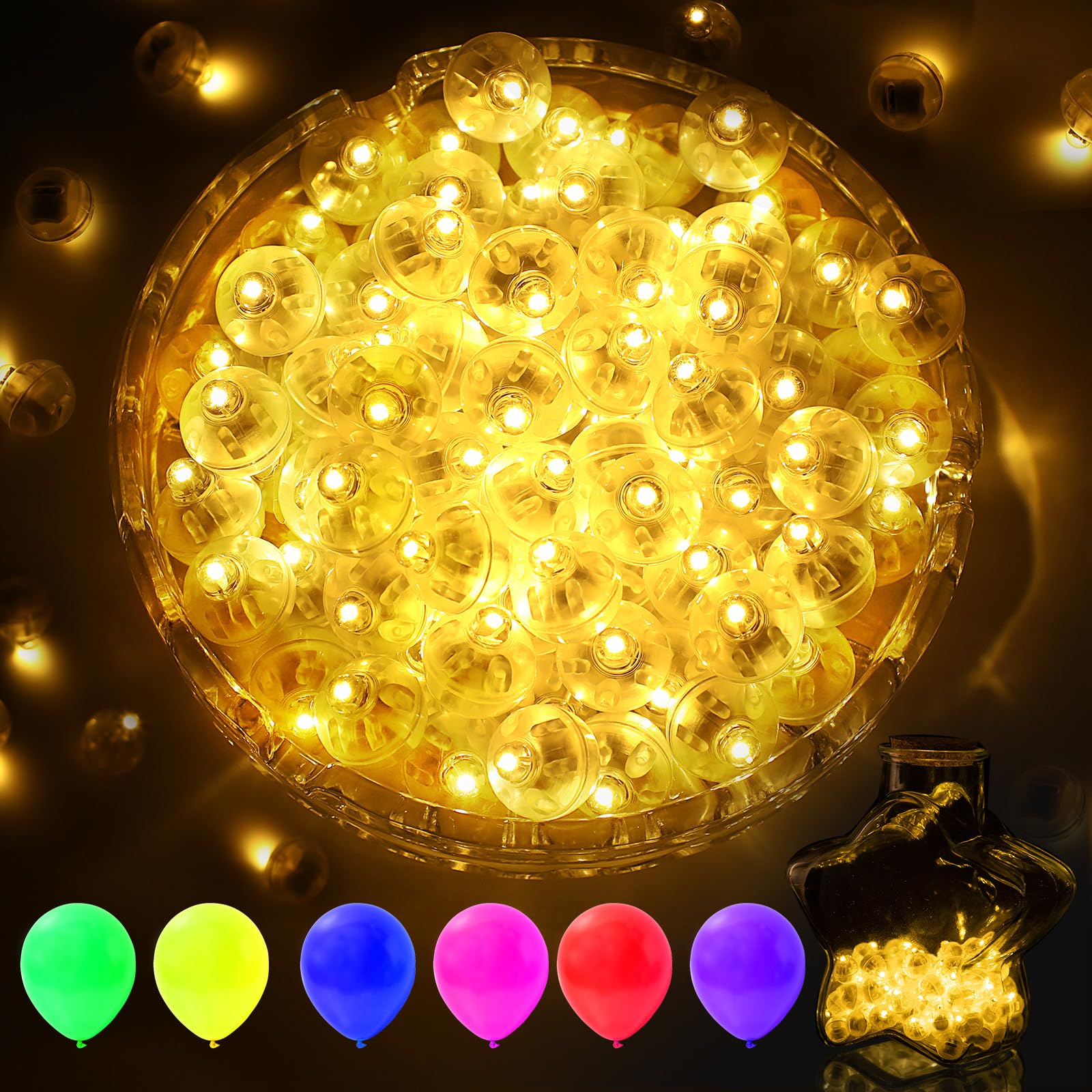 AIKEI 100 Pieces Mini Led Lights,Warm White Mini Round Balls Lights,Waterproof Long Standby Time Lights Mini LED Ballon Lights for Paper Lantern Halloween Christmas Birthday Party Wedding Decoration