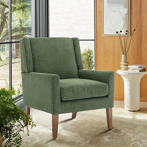 Miniatura 8 de COLAMY Silla moderna de ala para sala de estar, sillón tapizado de tela, sofá individual con asiento de salón y patas de madera para