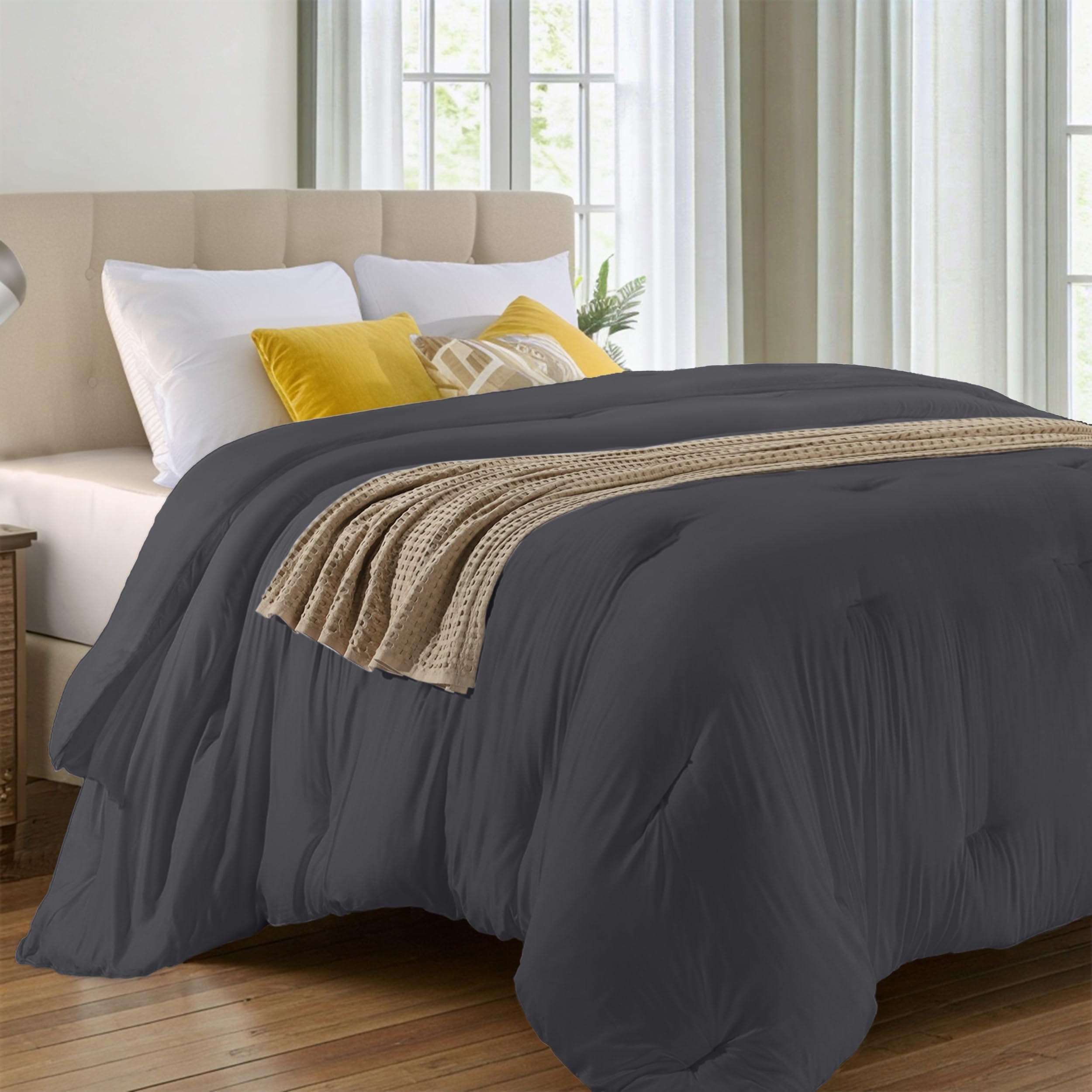 Utopia Bedding Comforters Queen Size, All Season Duvet Insert, Down Alternative Queen Comforter with Corner Tabs, Machine Washable Bed Comforter 88 x 88 Inches (Grey)