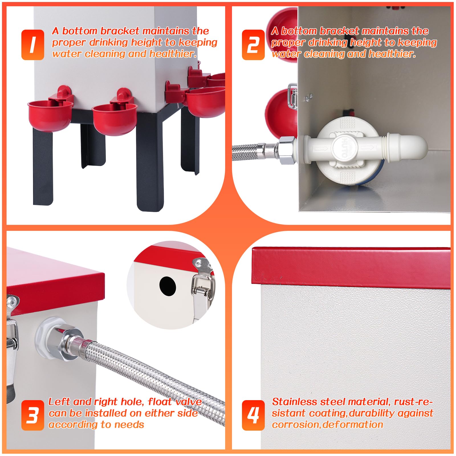Abbeveratoio Automatico per Polli, Annaffiatoio per Pollame in Acciaio Inox da 11 L con Valvola a Galleggiante, Tazze D'acqua, Supporto Inferiore e Tubo Flessibile, Abbeveratoio per Anatre Quaglia Oca